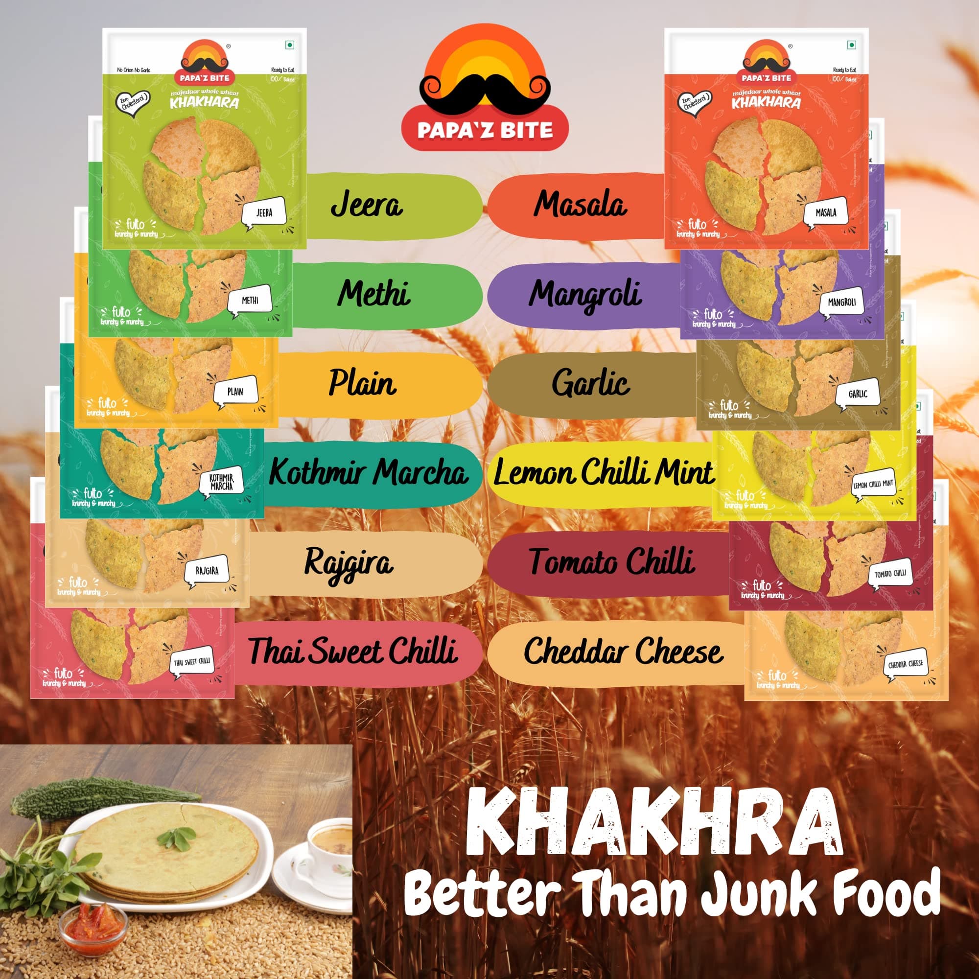 Papa'z Bite Plain Khakhra, Ready to Eat Gujarati Snacks, Pure Jain Khakhra, Healthy Gujarati Snacks, Pack of 4, 180g Each. — image 5