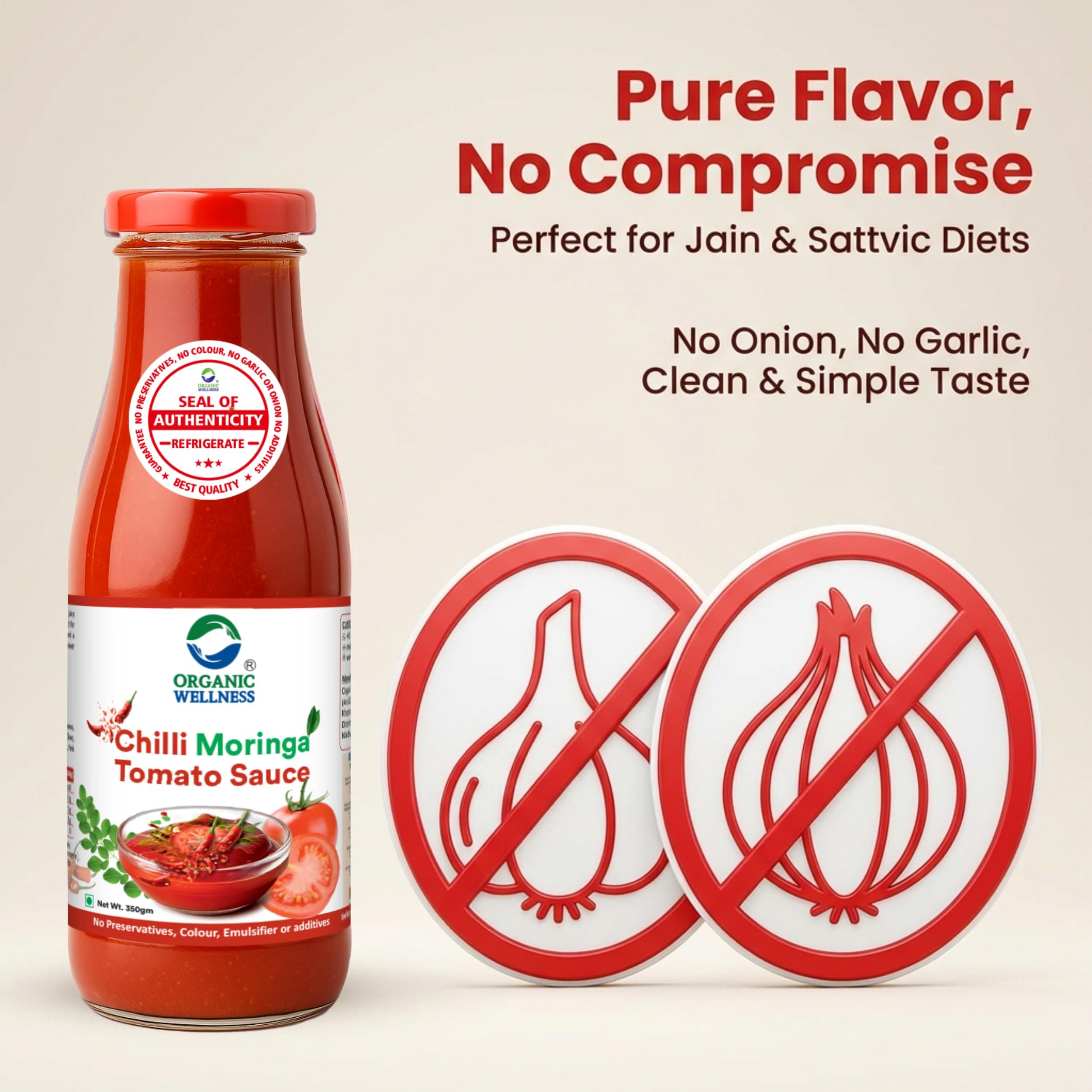 Organic Wellness Moringa Tomato Red Chilli Sauce Bottle I No Added Preservatives Or Colors | All Natural Ingredients | No Onion & Garlic |100% Veg & Fresh Tomatoes Used (350 Gram - Pack Of 1) — image 3