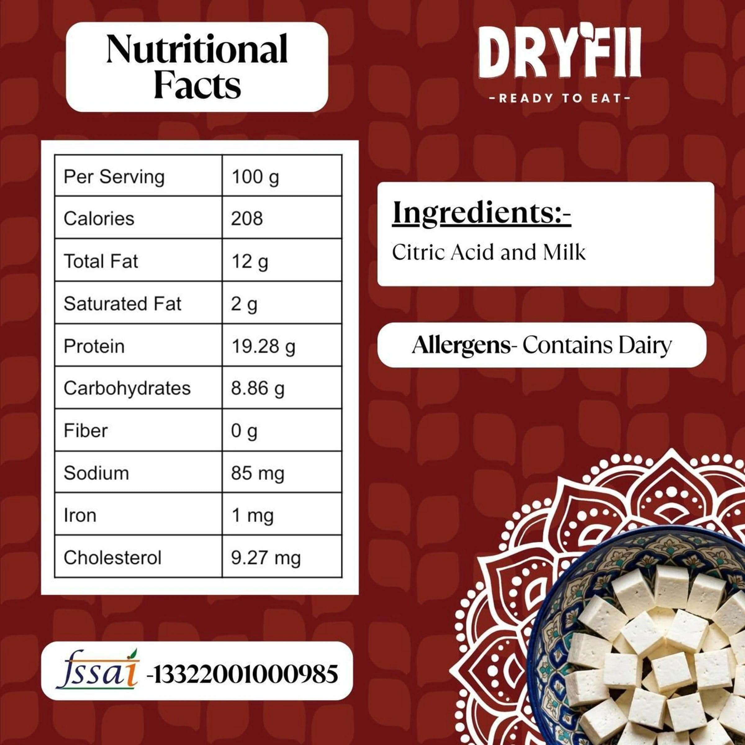 Dryfii Ready-to-Eat Dal Paratha (5 Pcs Parathas) with Paneer Cubes | Protein Veg Combo Meal | Pure Vegetarian — image 3