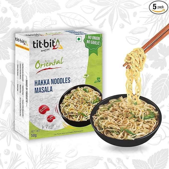 Tit-Bit Noodles Masala Mix No Onion, No Garlic - Pack of 5 (250g). Perfect Magic Seasoning Mix for Tasty & Healthy Hakka Noodles Quick & Easy Cook in Minutes It is an All-in-One Multipurpose Seasoning