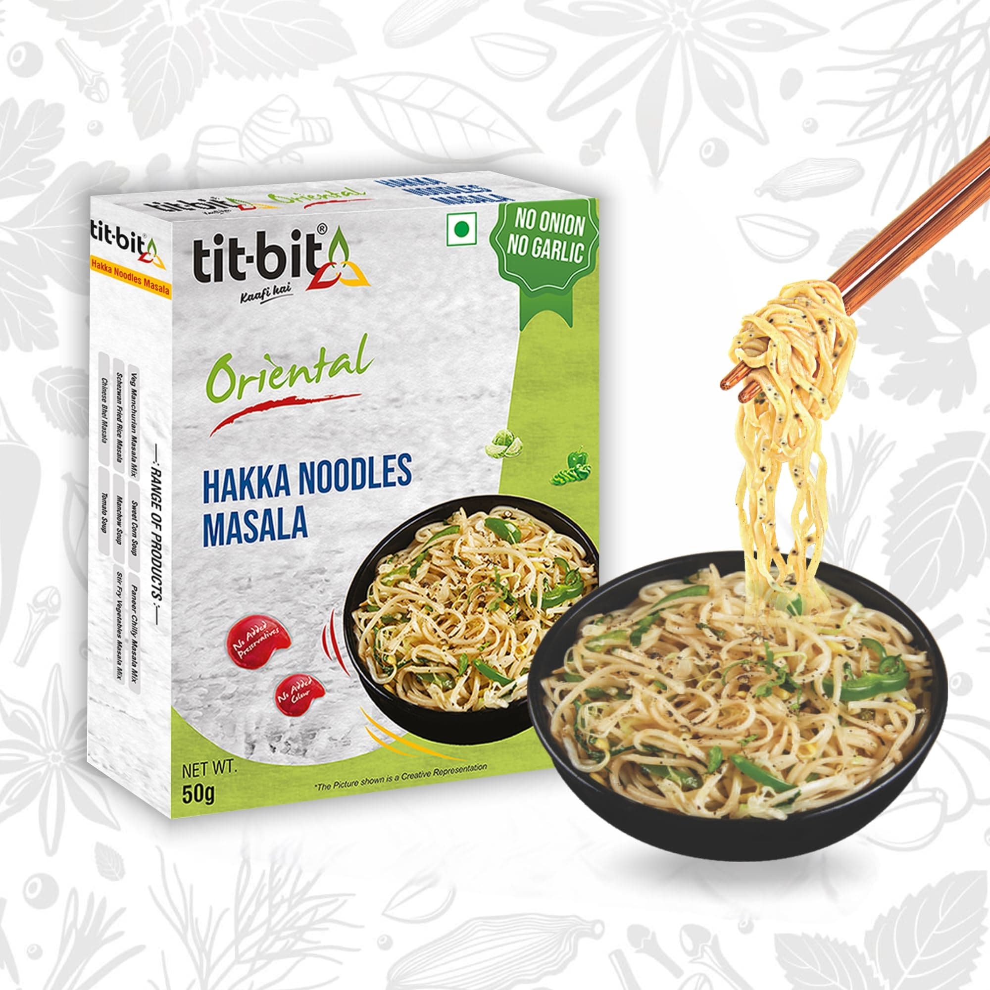 Tit-Bit Noodles Masala Mix No Onion, No Garlic - Pack of 5 (250g). Perfect Magic Seasoning Mix for Tasty & Healthy Hakka Noodles Quick & Easy Cook in Minutes It is an All-in-One Multipurpose Seasoning — image 2