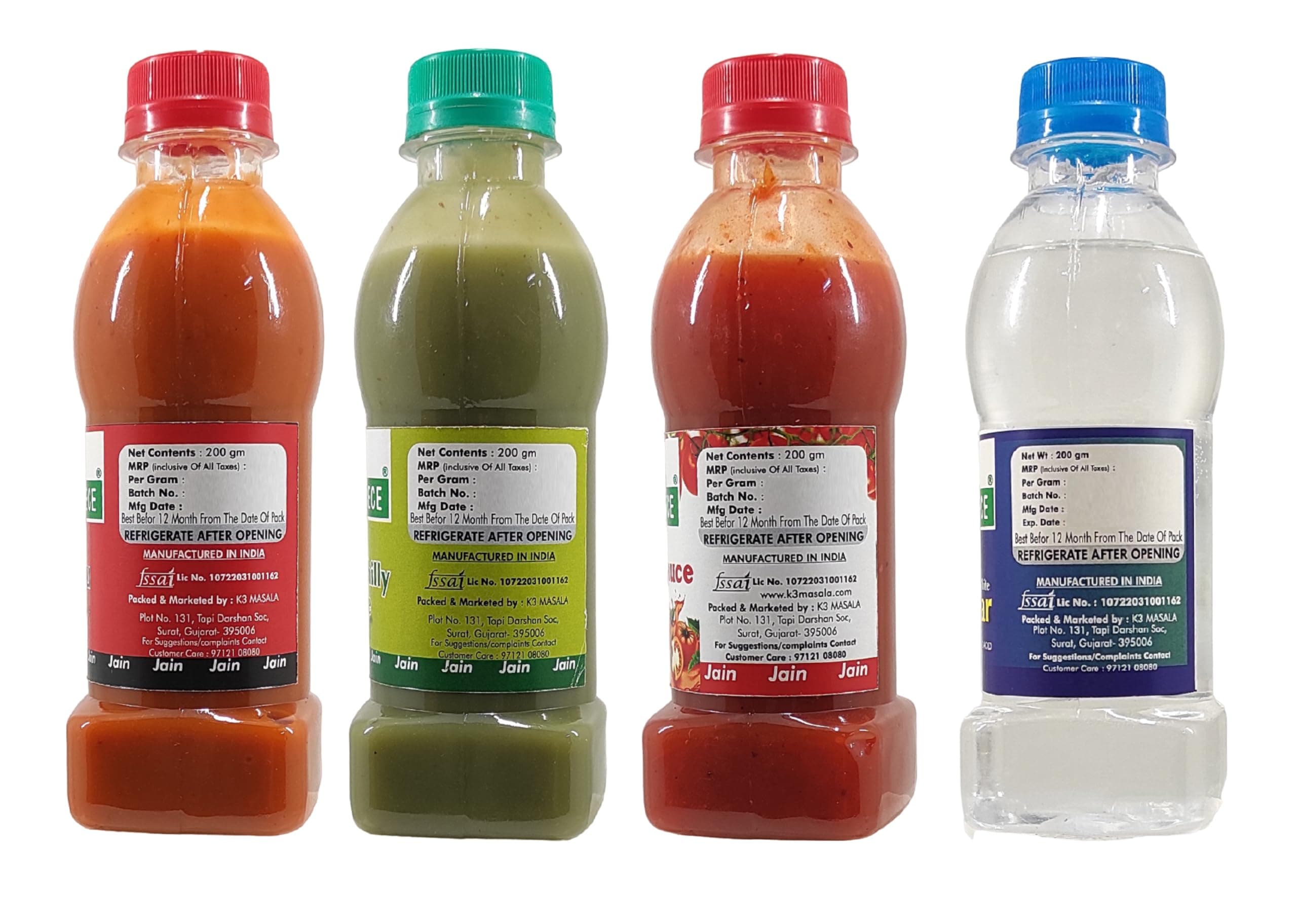 Green Piece Jain Sauce/Catchup Combo Without Onion/garlic/Potato Tomato Sauce (200gm),Green Chilli Sauce (200gm) and Red Chilli Sauce (200gm) and Vinegar (200gm) (Pack of 4) (800 g) — image 3