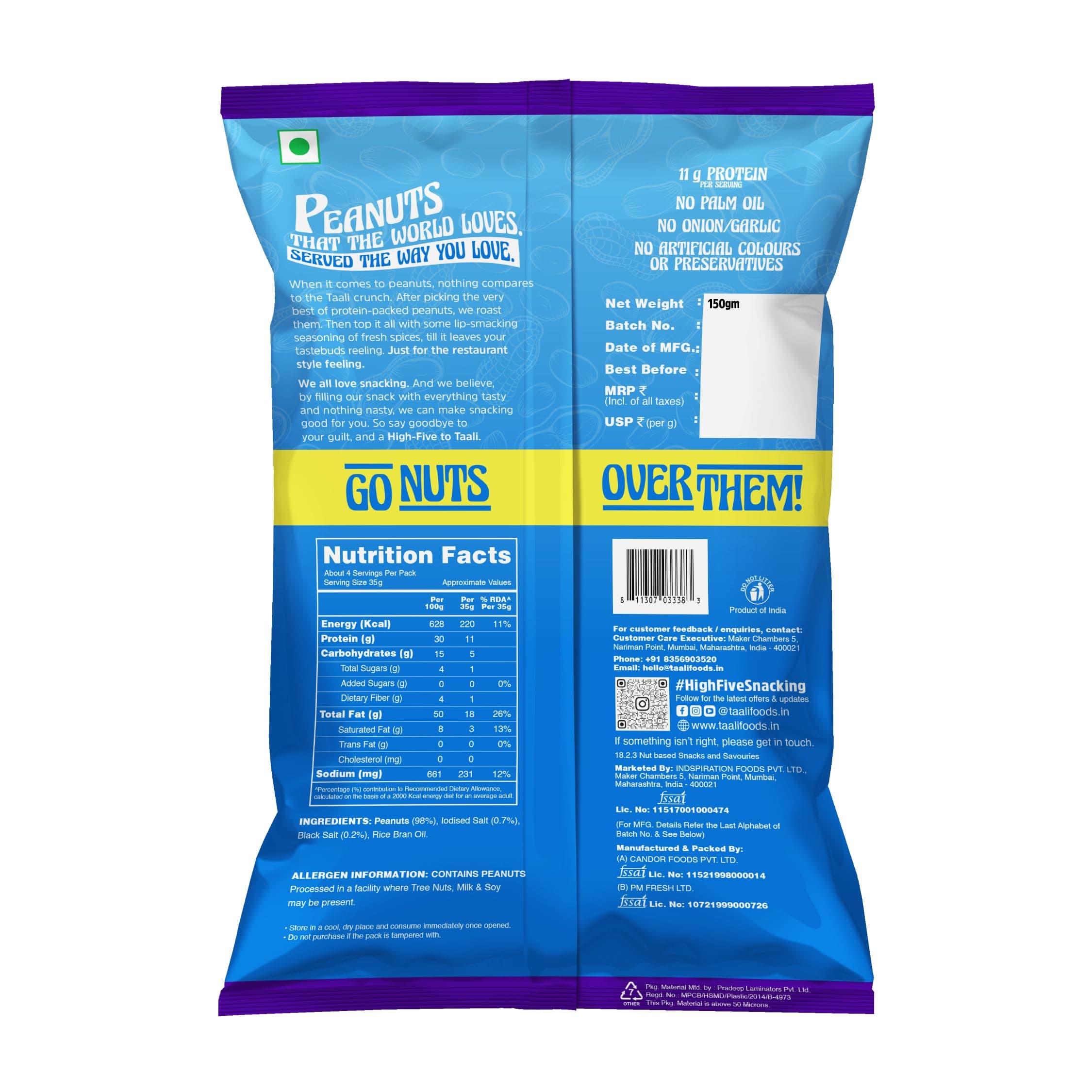 Taali Roasted Peanuts - Salted Peanuts |Crunchy Healthy Snacks | No Trans Fat, Gluten free, Roasted Not Fried (Pack of 4 x 150 gms)(weight may vary) — image 2