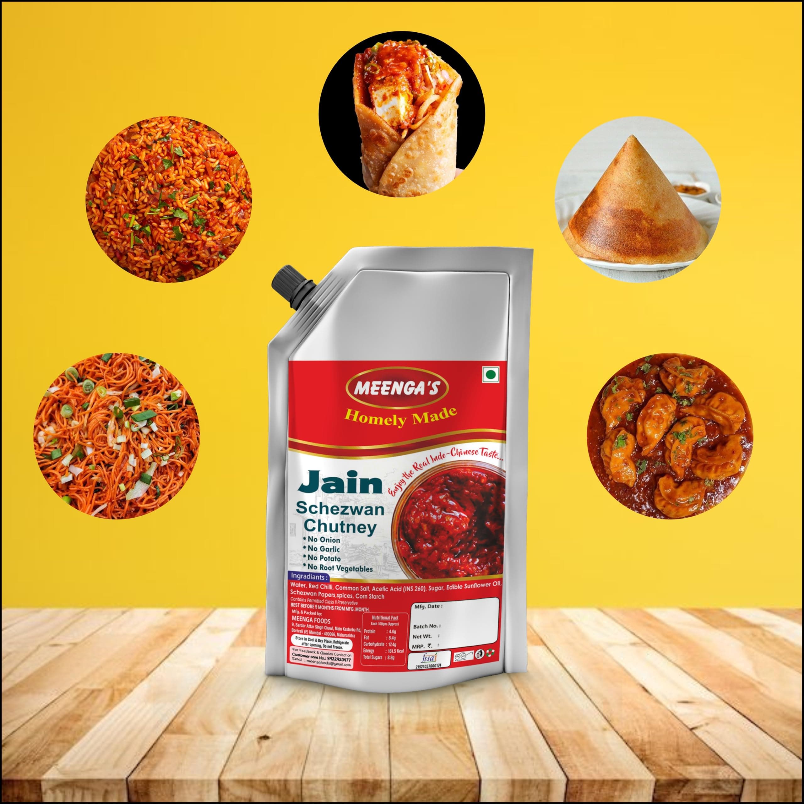 Meenga’s Jain Schezwan Chutney – 250g | No Onion No Garlic | 100% Veg | Authentic Indo-Chinese Spicy Sauce | Ready-to-Eat Dip for Momos Noodles and Fried Rice | Homemade Style with Rich Flavor — image 3