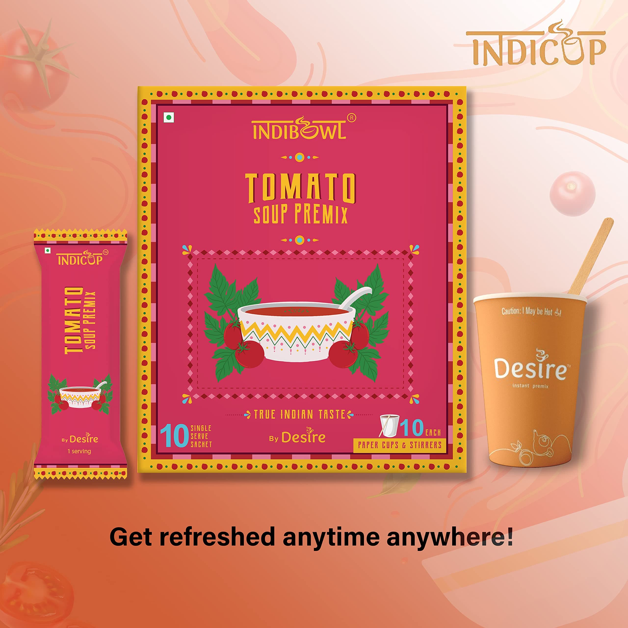 INDICUP Tomato Soup Packet | Ready to Eat Instant Soup Premix | Soup in Fresh Just Add Hot Water & Enjoy | Refreshing Taste | 20 Sachets — image 8