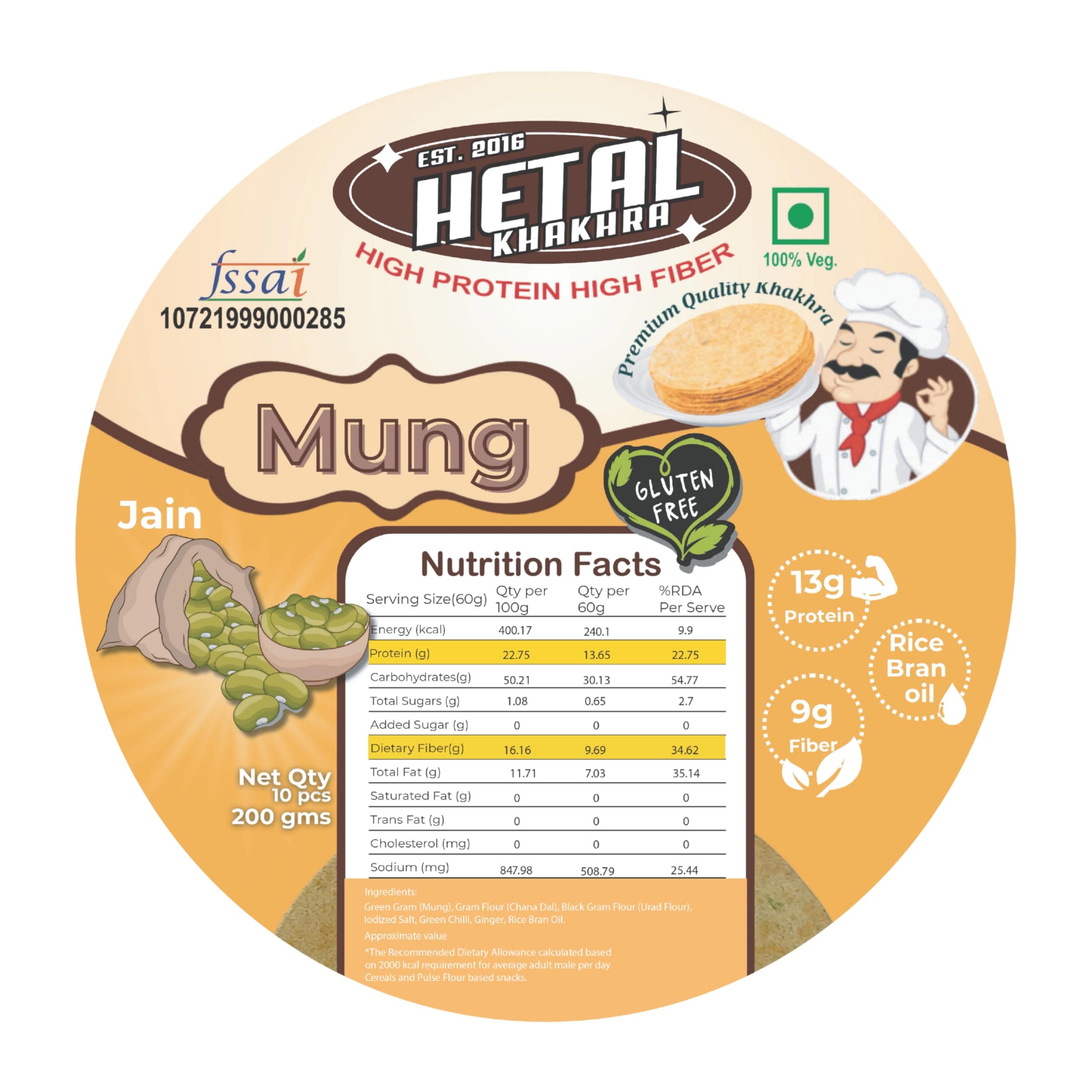 Mung Khakhra JAIN | Gluten Free | Crispy| Ready To Eat | High Protein High Fiber| No Palm Oil | 200g Vacuum Pack Of 2 — image 10