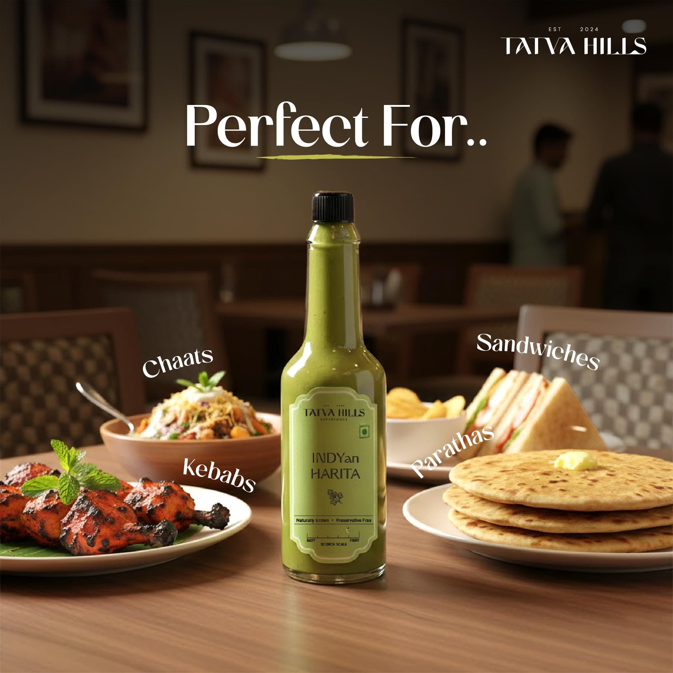 TatvaHills Superfoods INDYan Harita Green Chilli Herb Sauce | Fresh Coriander & Green Chilli Condiment | Spicy Herbal Dip for Momos, Snacks & Marinades | Preservative Free | 60g — image 2