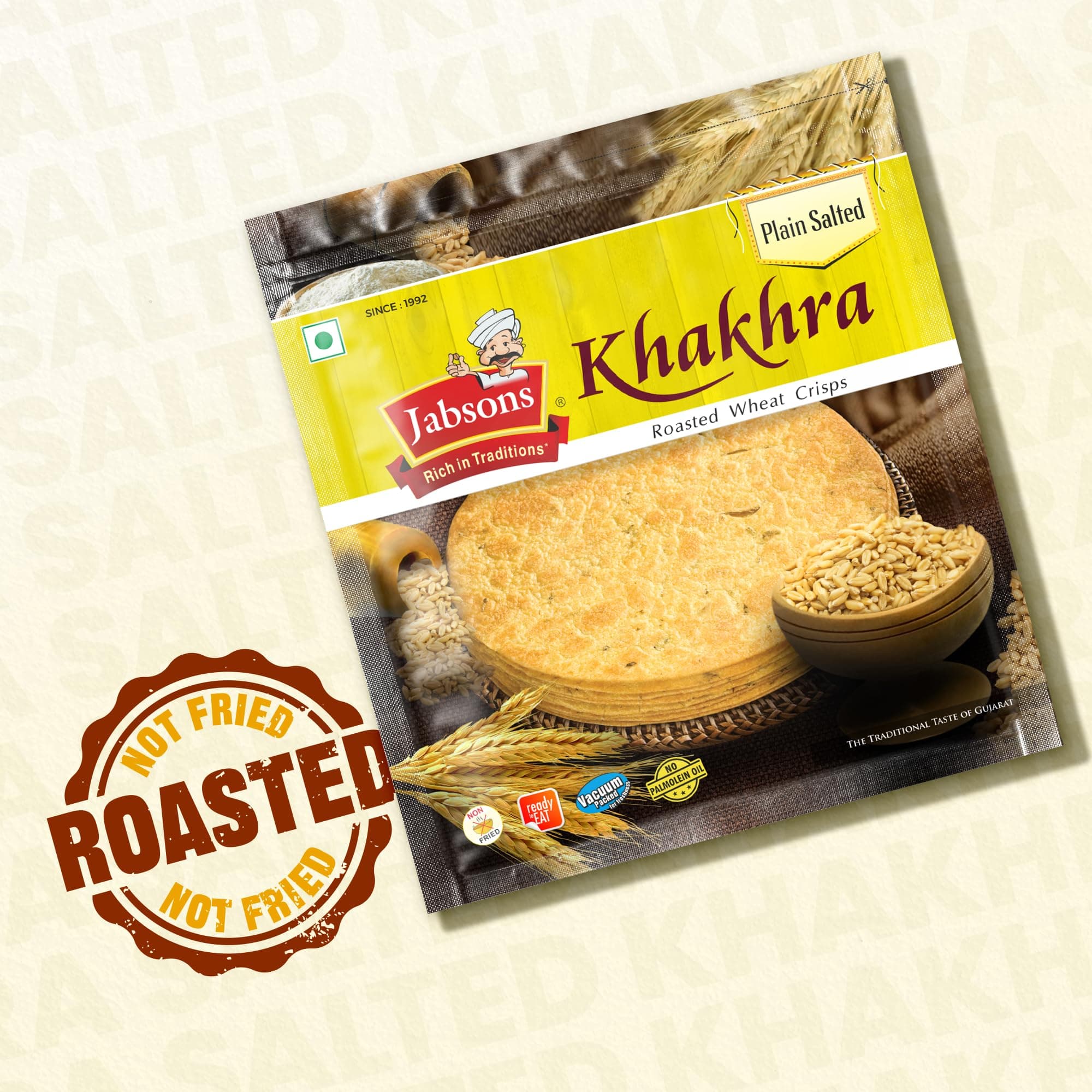 Jabsons Plain Salted Khakhra 100% Roasted | No onion No Garlic | Ready To Eat Vacuum Packed Tea Time Snack | Crispy Diet Friendly Khakhra | Gujarati Traditional Healthy Snacks 180 gm (Pack of 1) — image 3