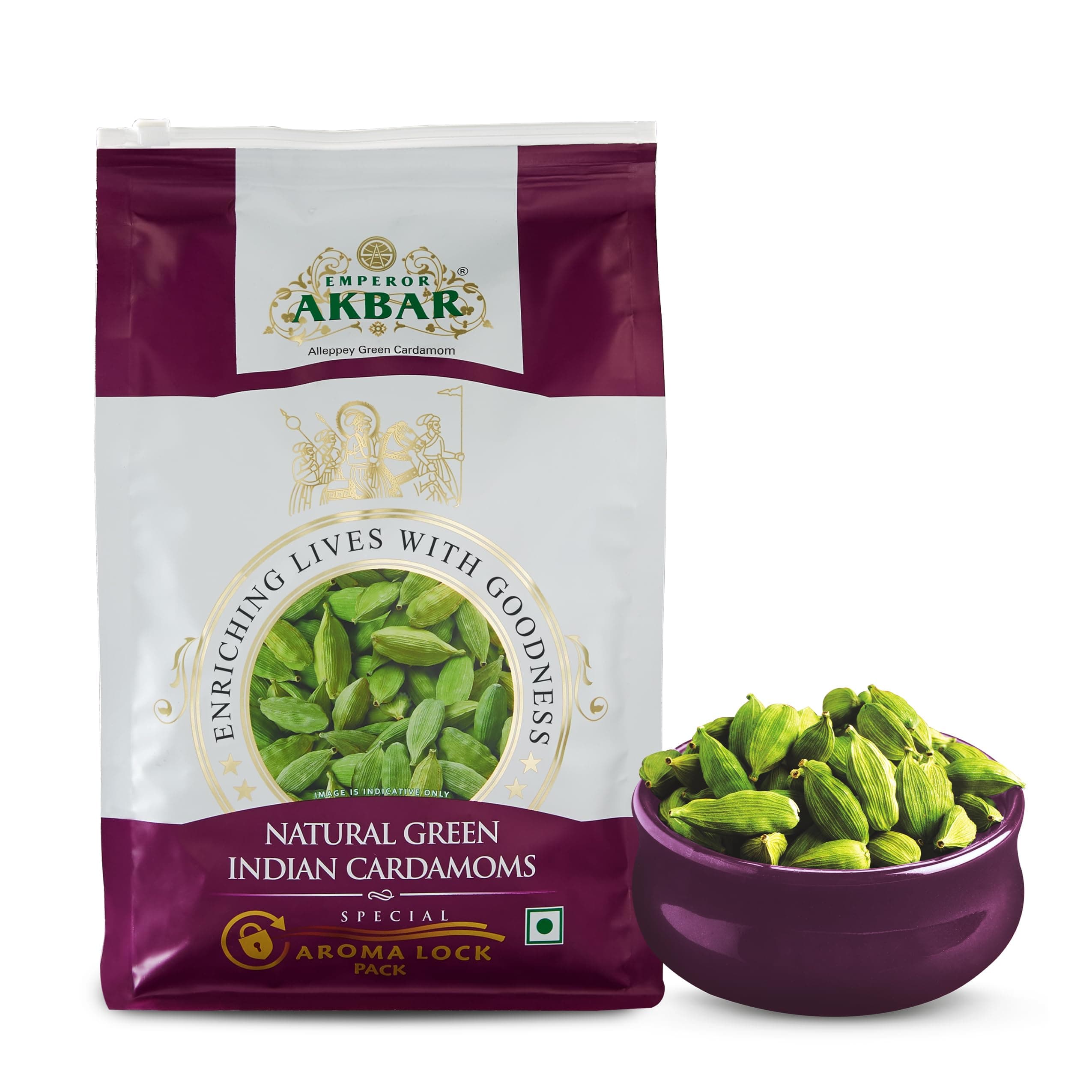 Emperor Akbar Alleppey Whole Green Cardamom 8mm | 1Kg | Long-Lasting Aroma | GI Tagged | Antioxidant-Rich Spice for Tea & Cooking | Premium Export Quality Elaichi | Kerala Cardamom | Pack of 1