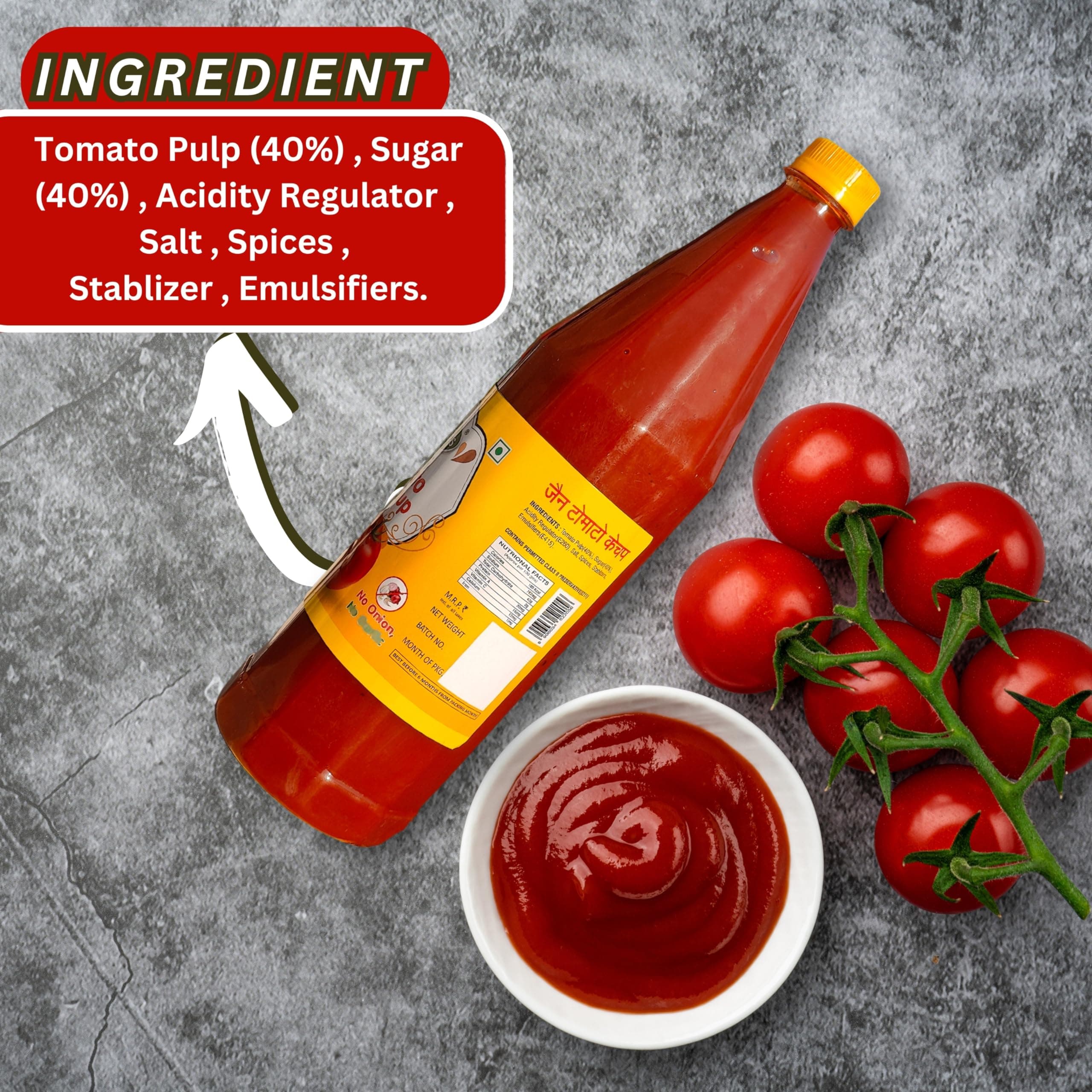 Otoba's Jain Tomato Ketchup (1kg)| Pure Tomato Sauce No Onion No Garlic No Other Vegetables in Bottle — image 5