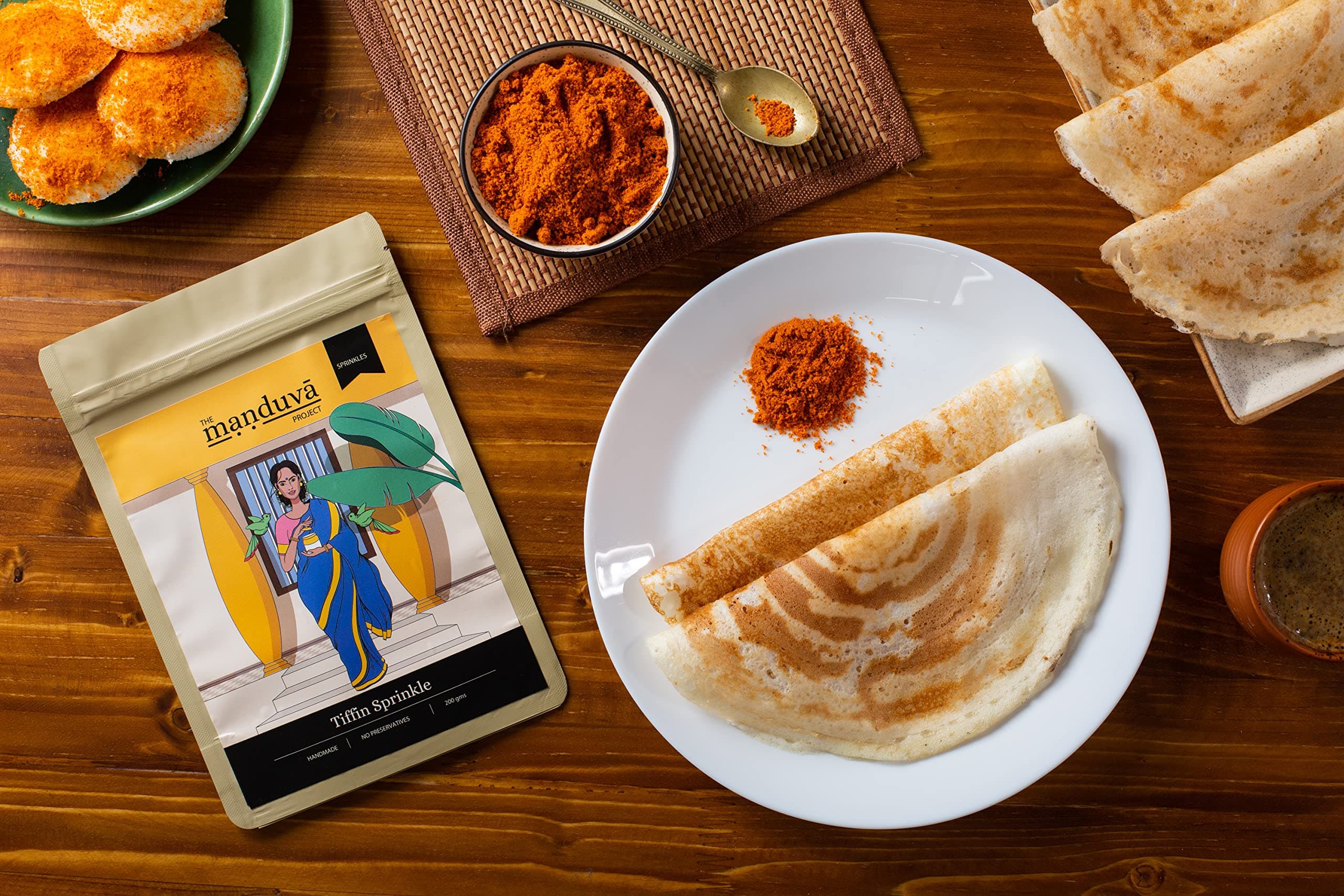 The Manduva Project Tiffin Sprinkle Podi 200g | Jain No Garlic No Onion | Andhra-Style Idli Karam | Roasted Lentils, Coconut & Tamarind | Hand-Pounded Traditional Sprinkle | No Preservatives — image 7