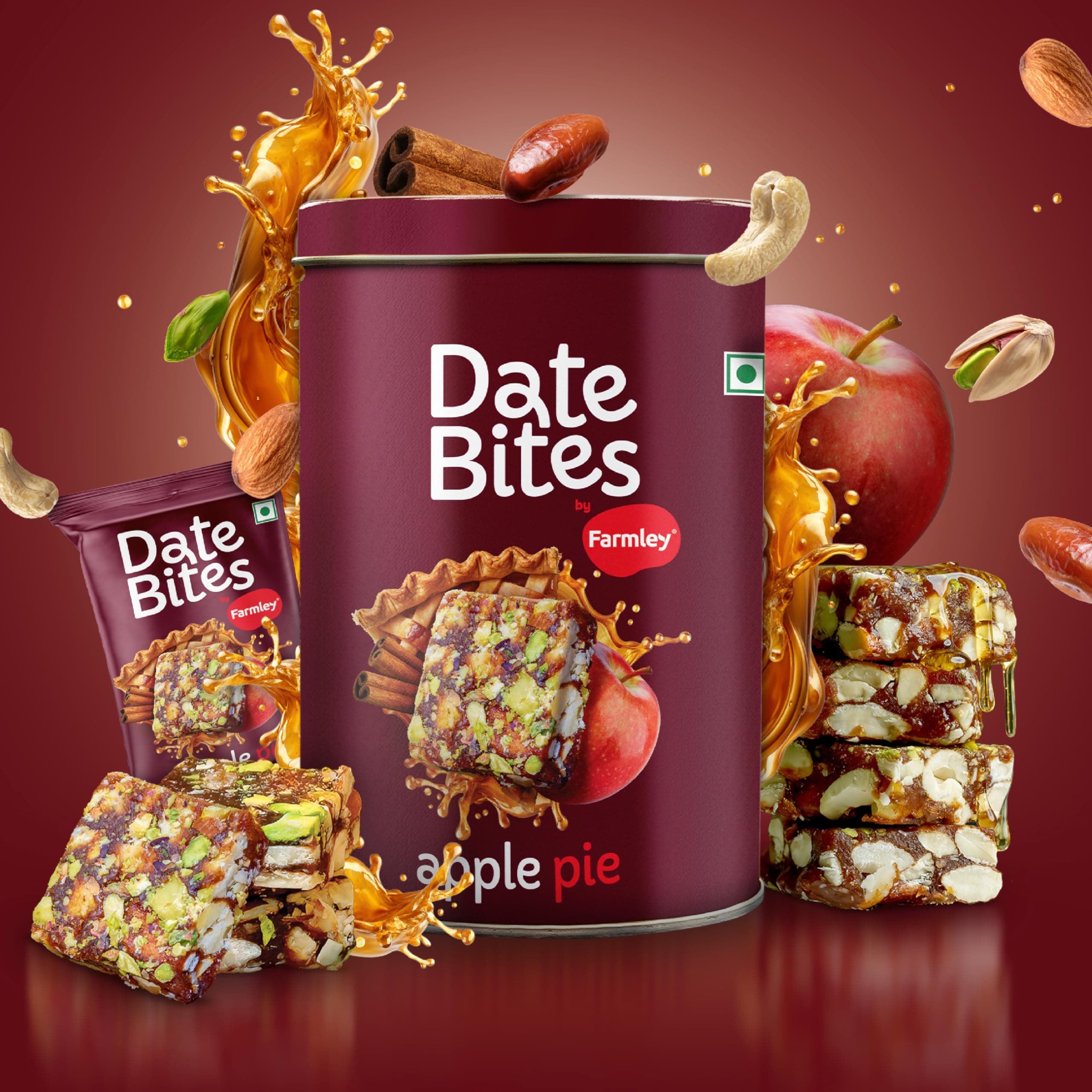 Farmley Apple Pie Date Bites | Pack of 10 I Dates Barfi Made with Dates, Dried Apple,Pista, Cashews, Almonds, Honey, Cinnamon and Pure Ghee — image 3