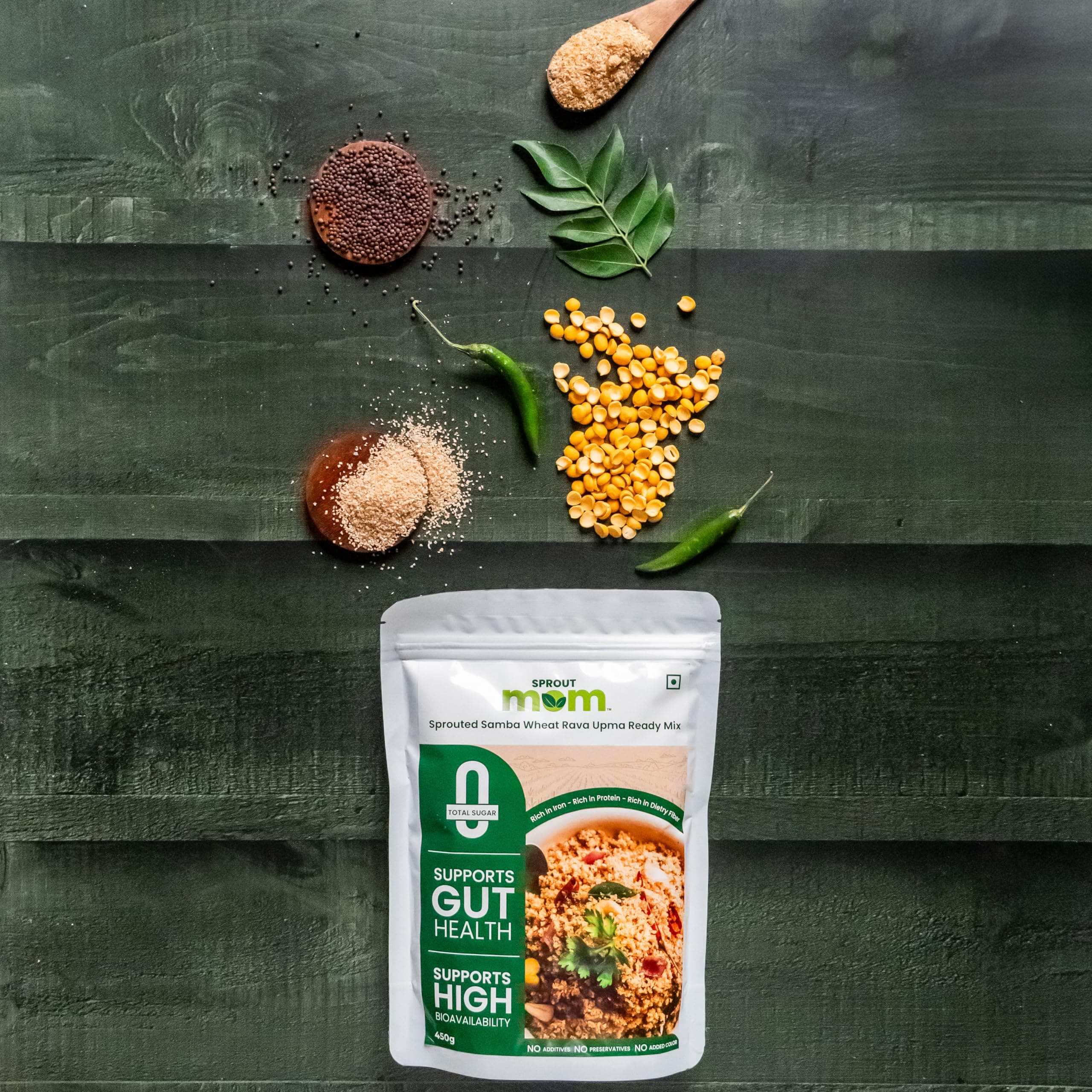 Upma Mix | Sprouted Samba Wheat Rava Instant Upma Mix | High Fibre Breakfast | Zero Added Sugar | 450g | Sprout Mom — image 2