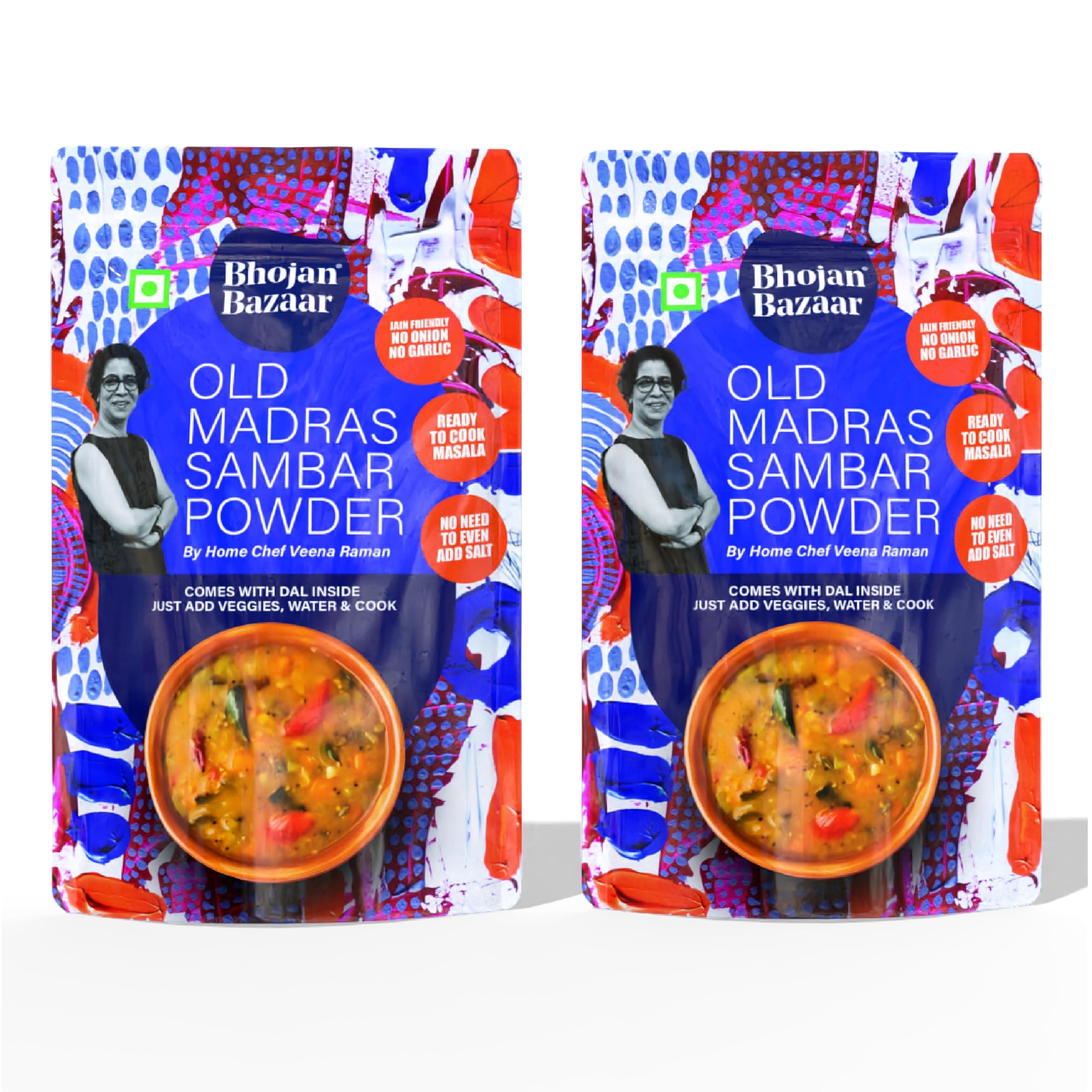 Bhojan Bazaar Old Madras Sambar Powder - Pack of 2, 70 g Each | No Onion No Garlic Ready To Cook in 10 min | Serves 4 | South Indian Sambar With Dal | Free From Preservatives, Colours & Flavours — image 2