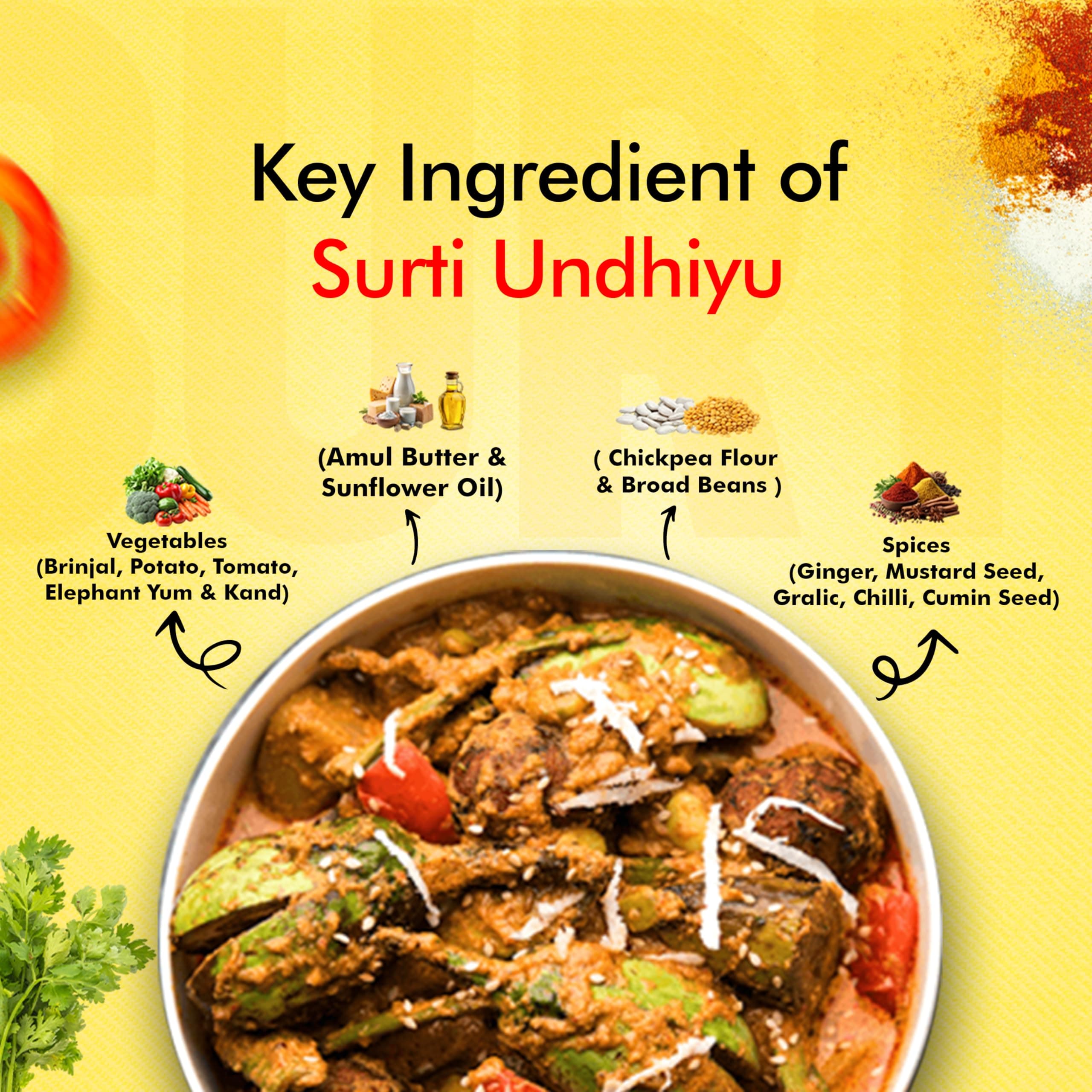 Surtiflavour Surti Undhiyu 250gram pack of 1Authentic Indian Culinary Delight Instant Ready-to-Eat Paneer Dish | Gluten-Free | Preservative-Free | Just Add Hot Water | Rich Taste & Aroma — image 4