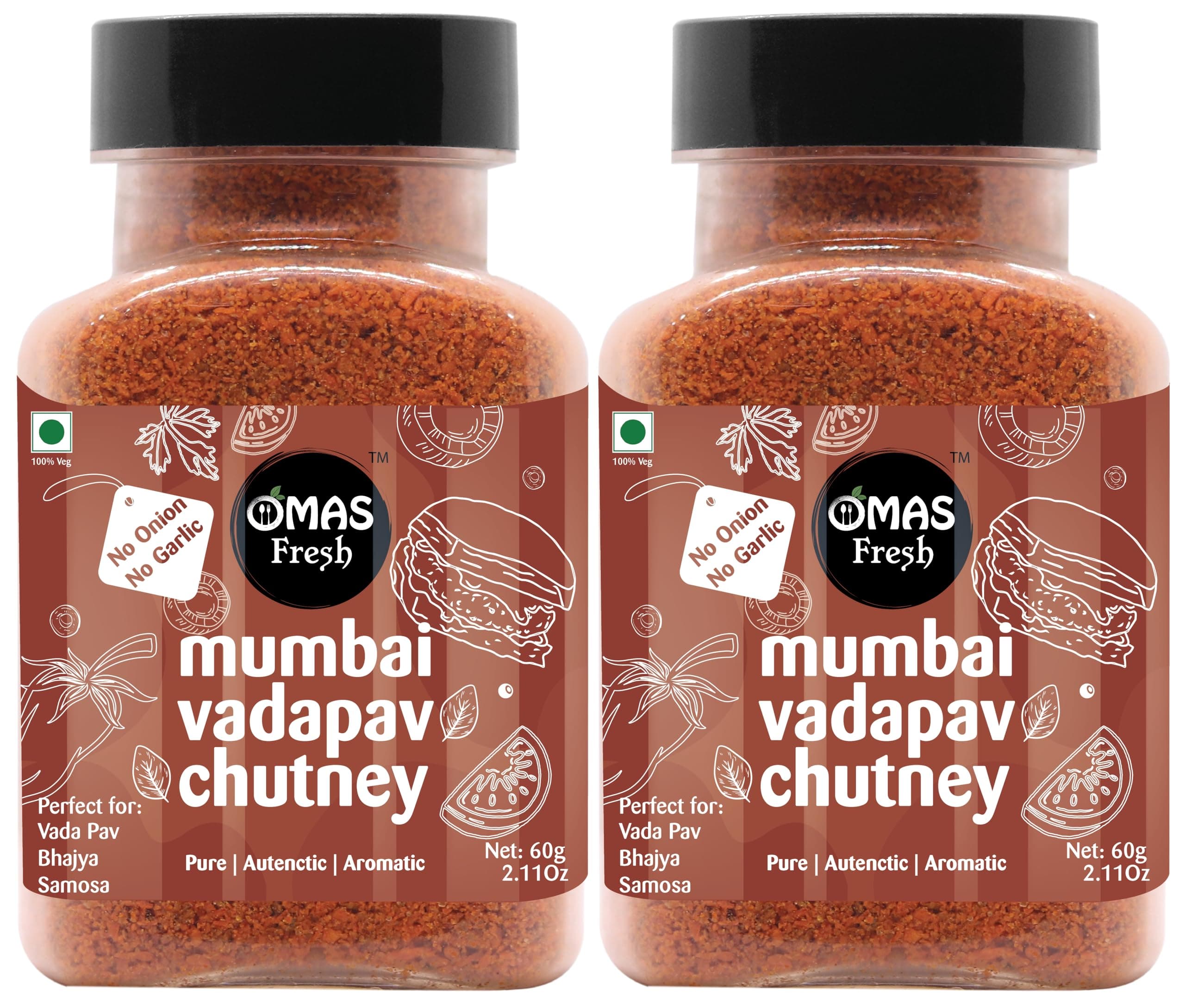 Omas Fresh No Onion, No Garlic Mumbai Vadapav Chutney 60g, Instant Coconut Dry Chutney | Perfect for Vadapav, Bhajiya, Samosa (60g, Pack of 2) — image 2