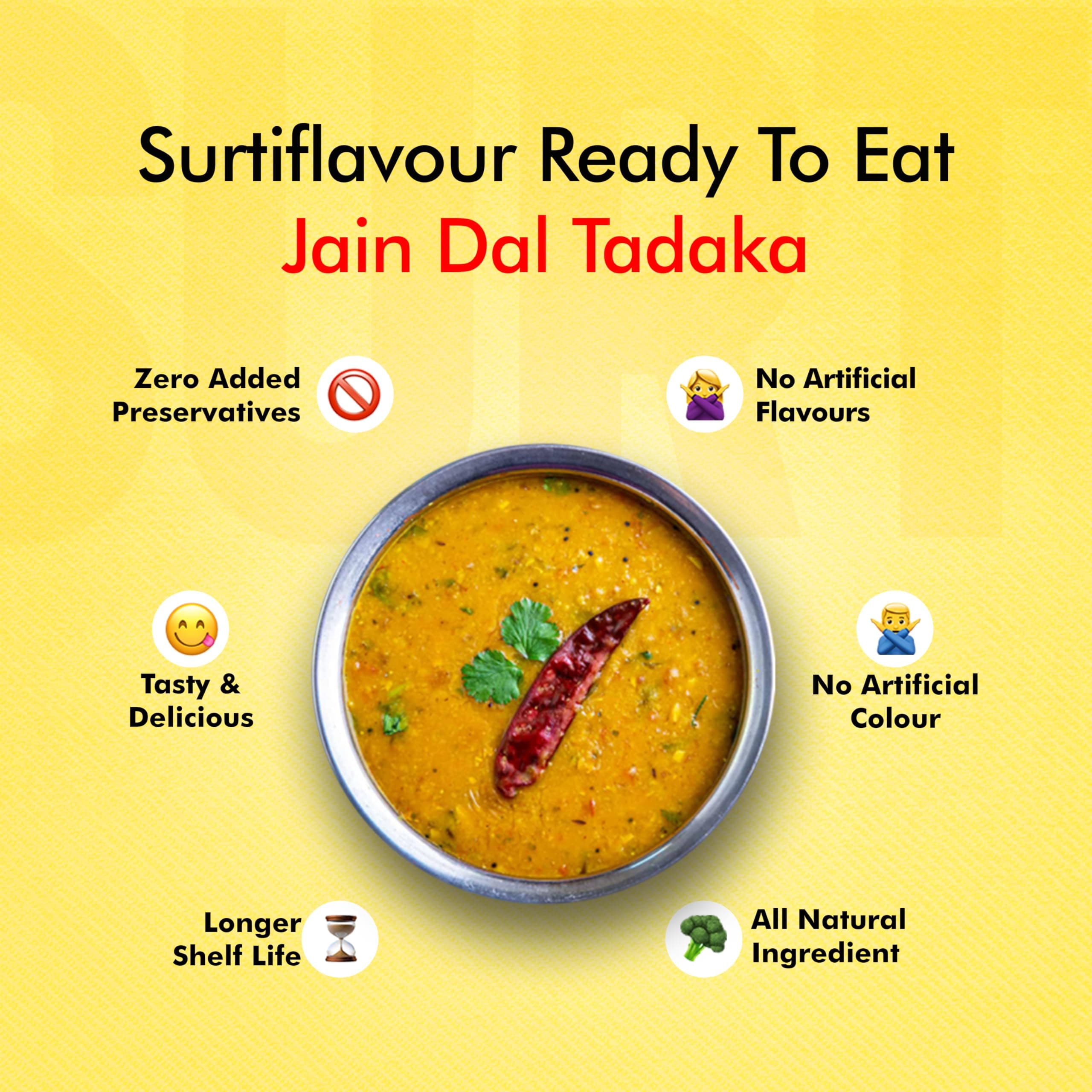 Surti Jain Dal Tadka Ready To Eat 300g Punjabi Style Dal Instant Meal Protein Rich Indian Curry No Artificial Colors Flavours Anytime Food (Pack of 1) — image 4