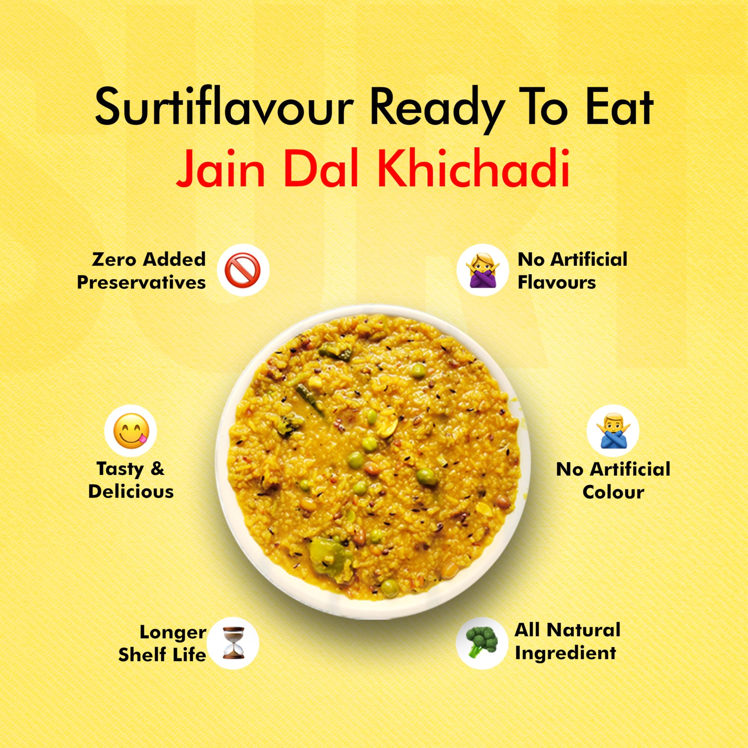 Surti Jain Dal Khichadi Ready To Eat 300g Gujarati Style Comfort Meal Instant Food Protein Rich No Artificial Colors Flavours Anytime Meal (Pack of 3) — image 5