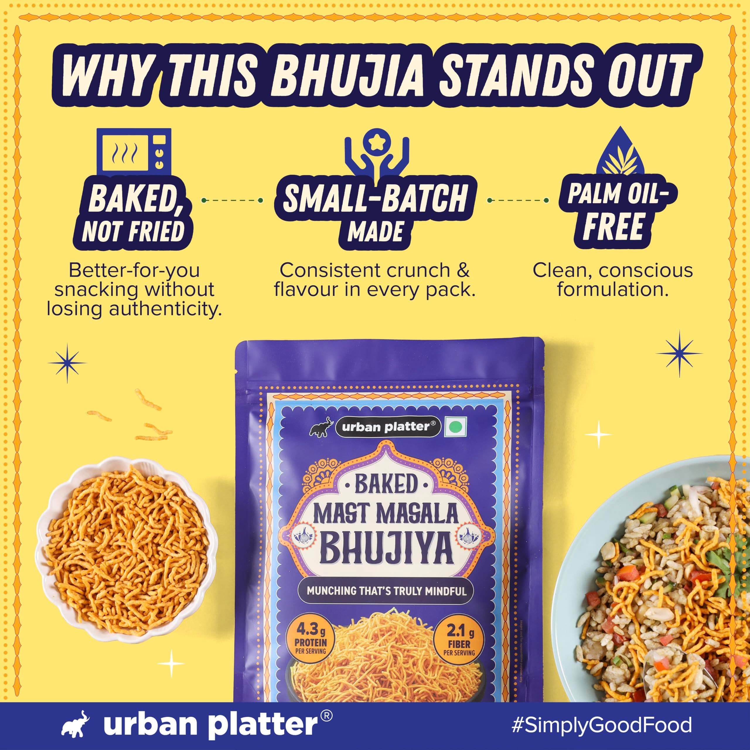 Urban Platter Baked Bhujia/Bhujiya Mast Masala, 200g (Baked Not Fried, Better-For-You Indian Snack, 4.3g Protein & 2.1g Fibre) — image 6