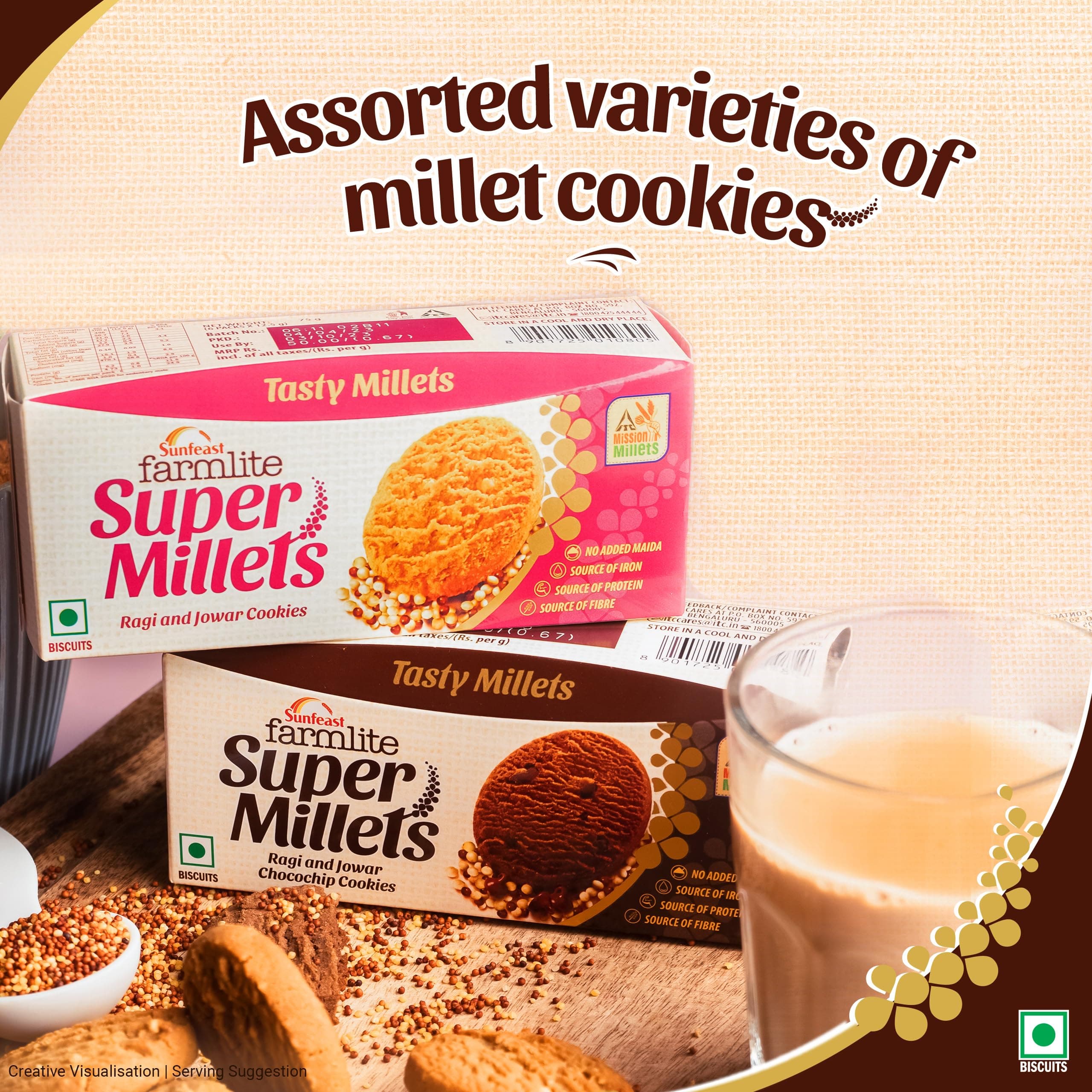sunfeast Farmlite Super Millets Ragi and Jowar Chocochip Cookies, Delightfully Tasty & Crunchy, Made with No Added Maida, Millet Biscuits, 75g — image 7