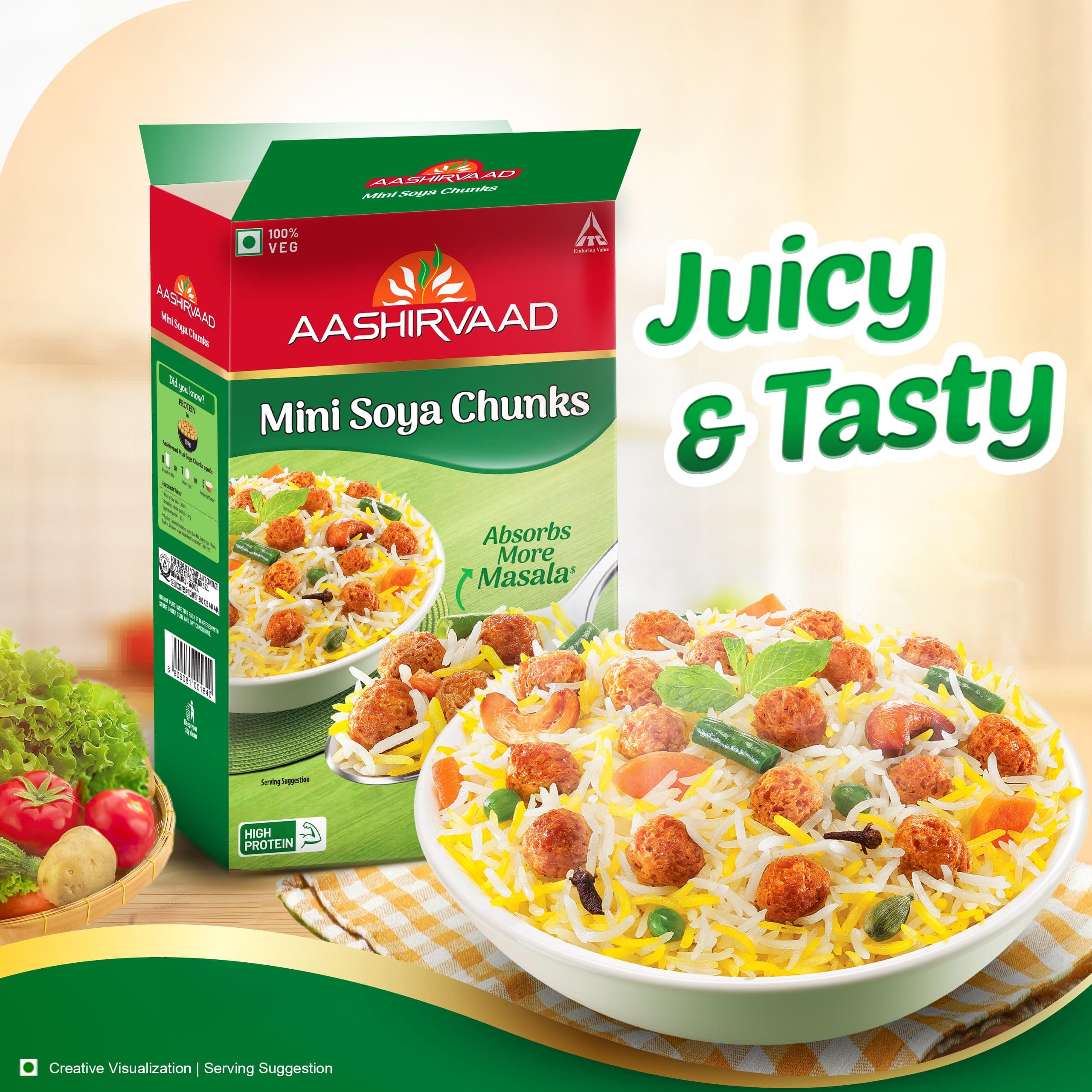 Aashirvaad Mini Soya Chunks, 100% Veg, Absorbs More Masala, Juicy & Tasty, High Protein, 200g Pack — image 4