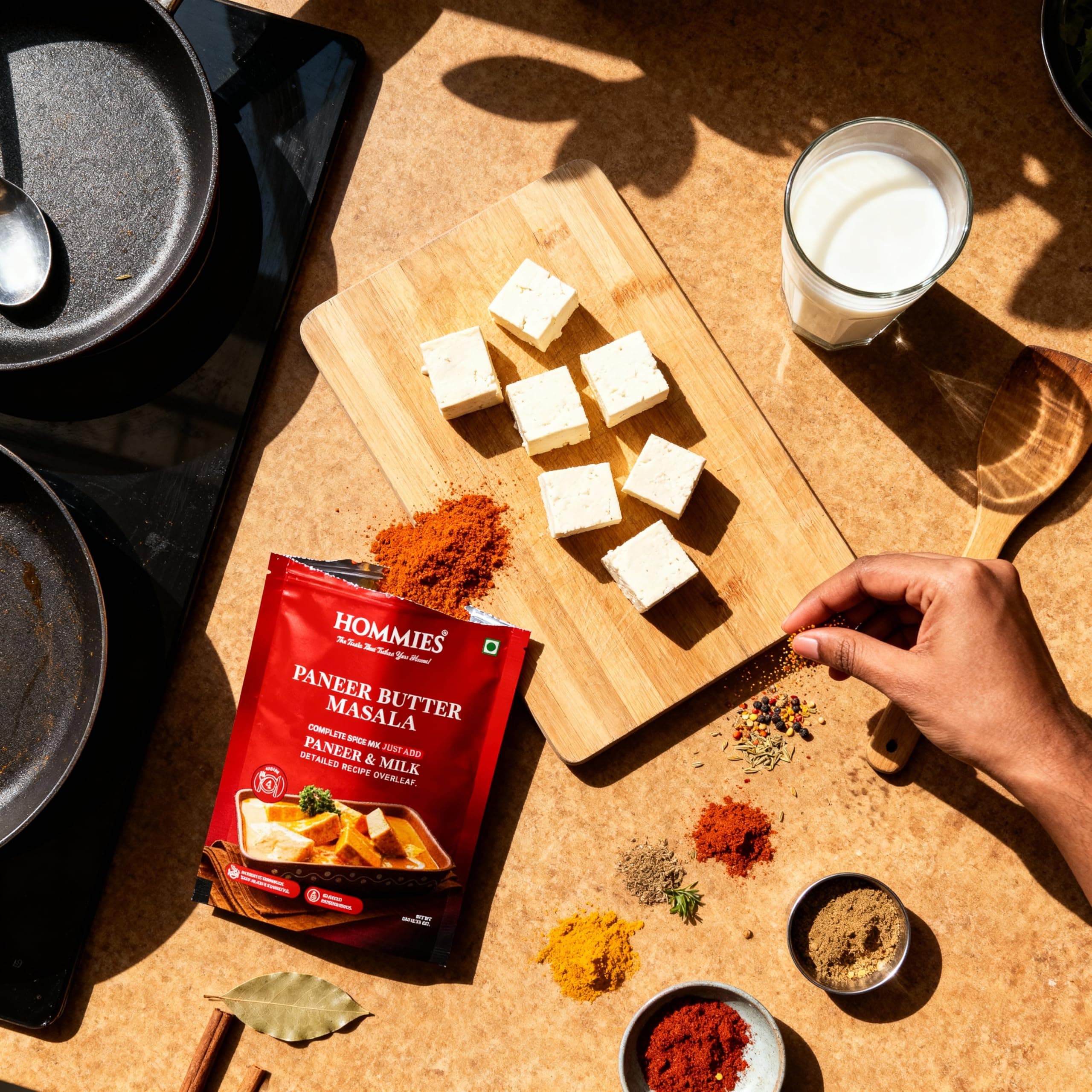 Hommies Paneer Lover’s Spice Combo | Paneer Tikka Masala, Paneer Butter Masala, Paneer Makhanwala & Kaju Curry Spice Mix | Ready to Cook | Just Add Basics | Serves 4 Each | Vegetarian | No Preservatives| Pack of 4 (50g Each, Total 200g) (Combo of 4-5) — image 5