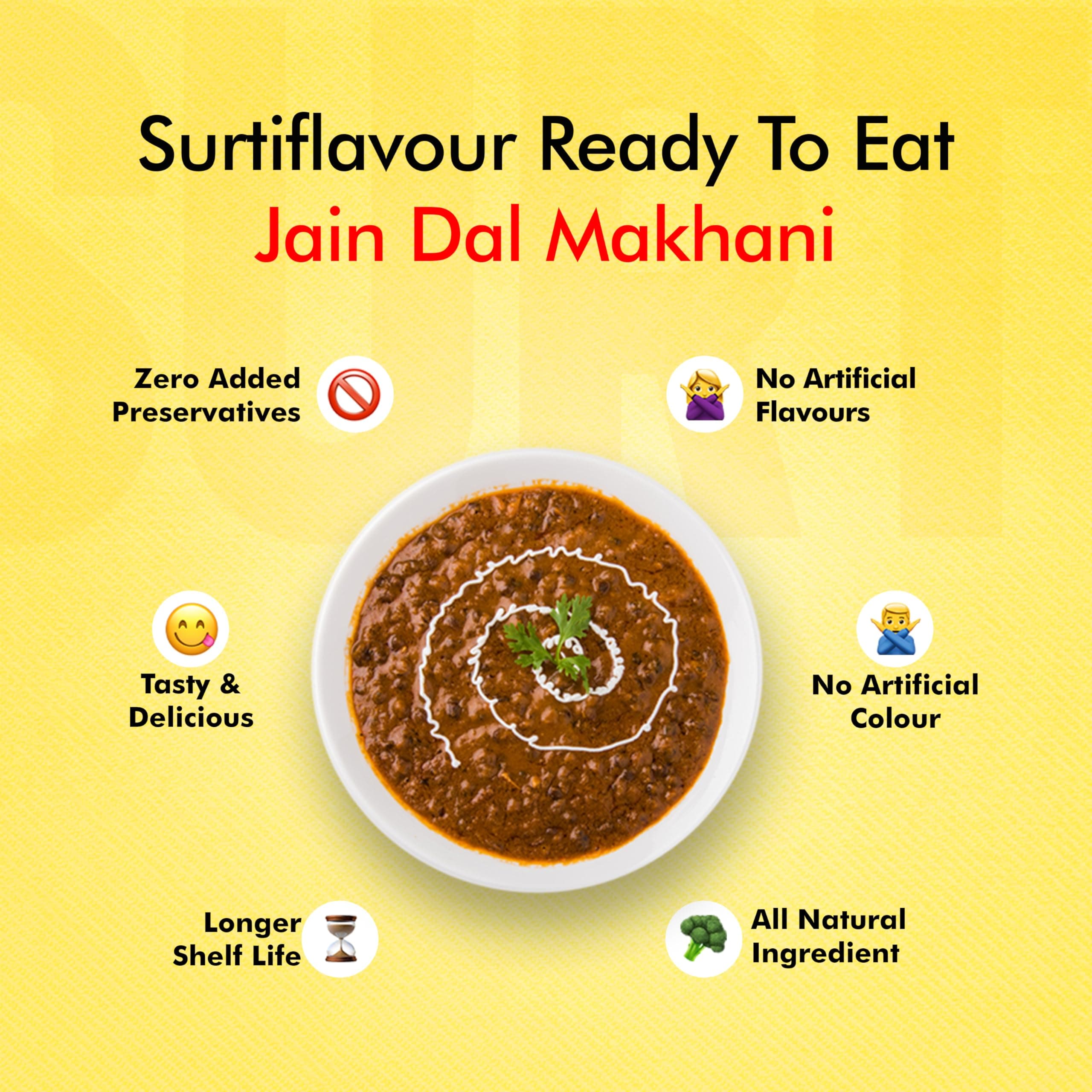 Surtiflavour Jain Dal Makhani, Ready to Eat, 250 Gram, Gluten-Free, Preservative-Free, Instant Indian Cuisine, Vegetarian (Pack of 3) — image 4