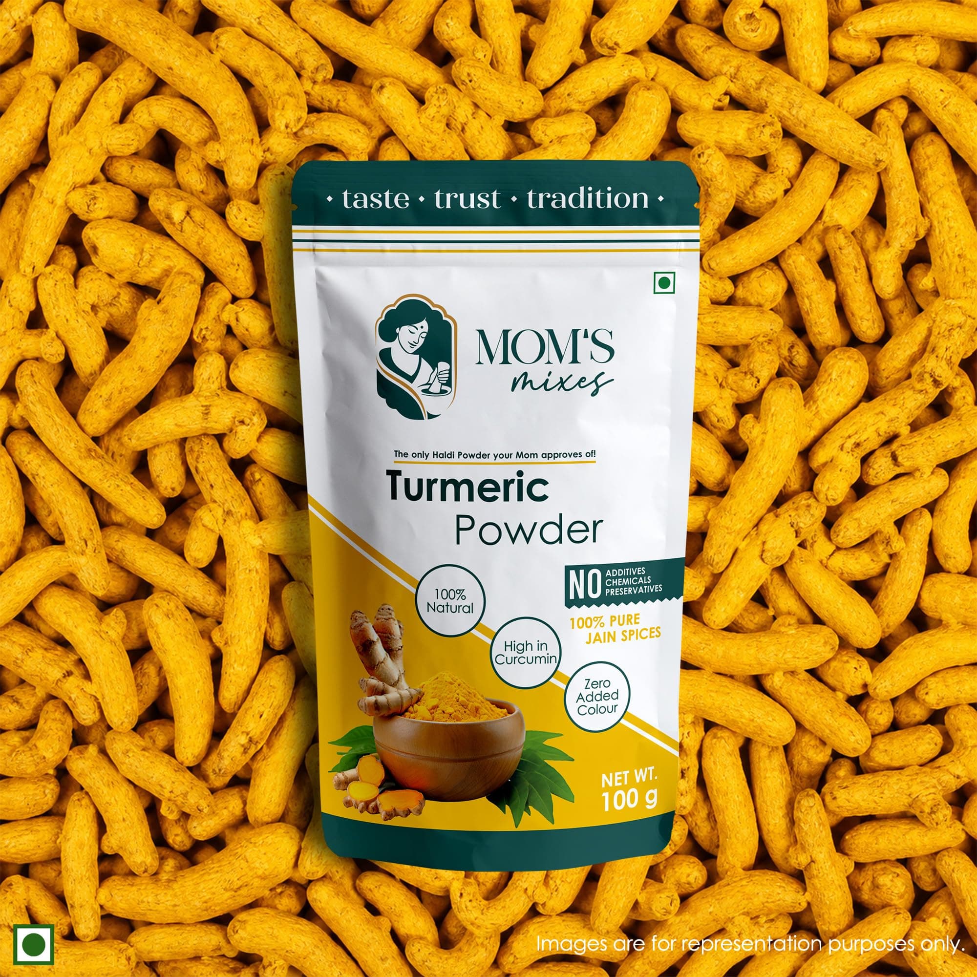 Mom’s Mixes Turmeric Powder (Haldi) | High Curcumin | Pure & Natural | No Preservatives | No Onion No Garlic (Jain Friendly) | Meghalaya Haldi | 100g — image 3