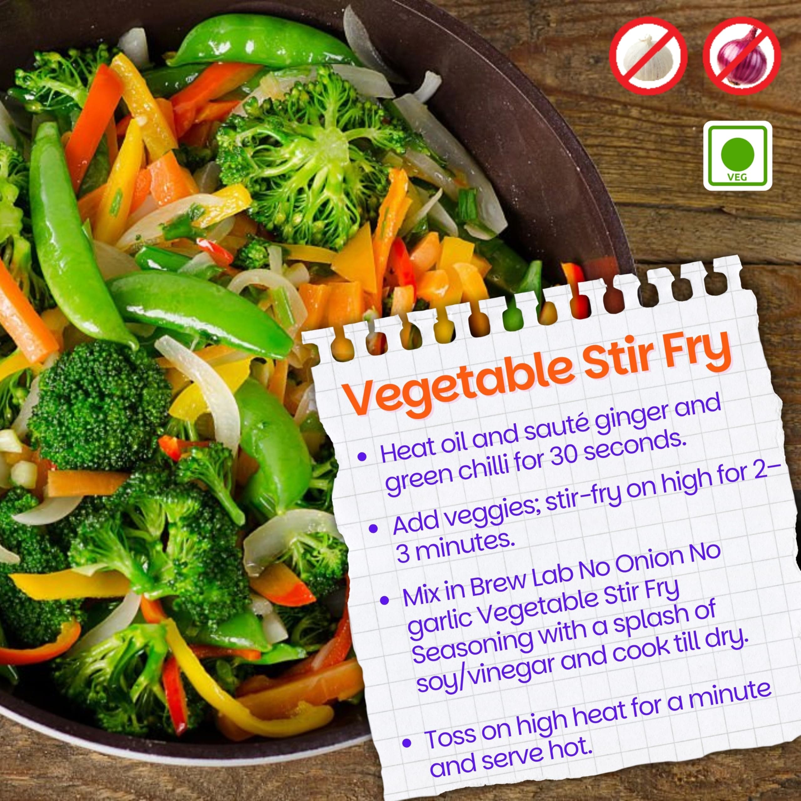 Brew Lab No Onion No Garlic Vegetable Stir-Fry Seasoning | Jain-Friendly Veg Stir Fry Masala | Healthy Asian & Chinese Style Seasoning | Multipurpose Cooking Masala – 250g — image 5