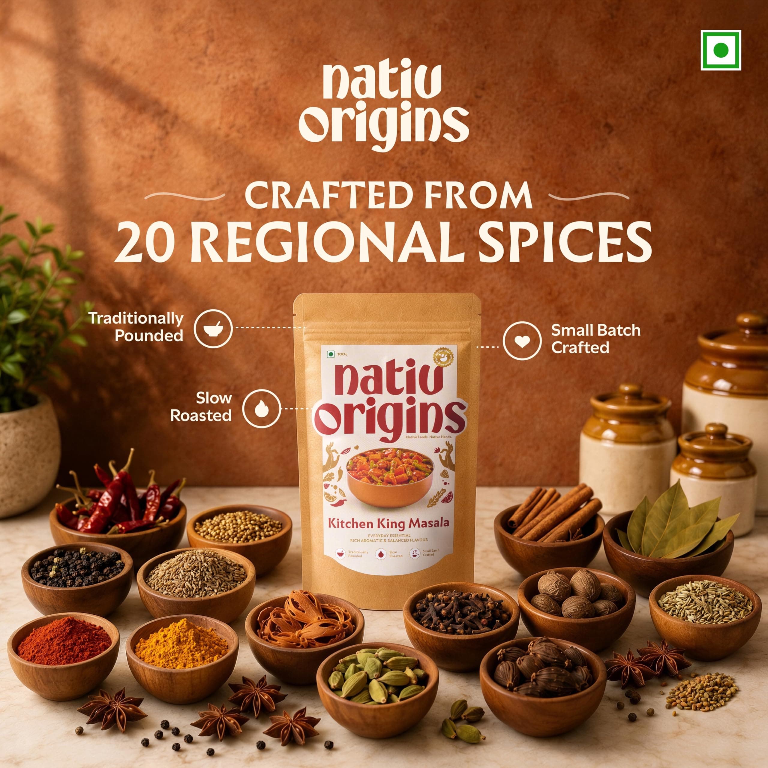 NativOrigins Kitchen King Masala Powder | Slow-Roasted & Traditionally Pounded | 21 Whole Spices | For Sabzi, Paneer & Everyday Gravies | No Additives | 100g — image 4