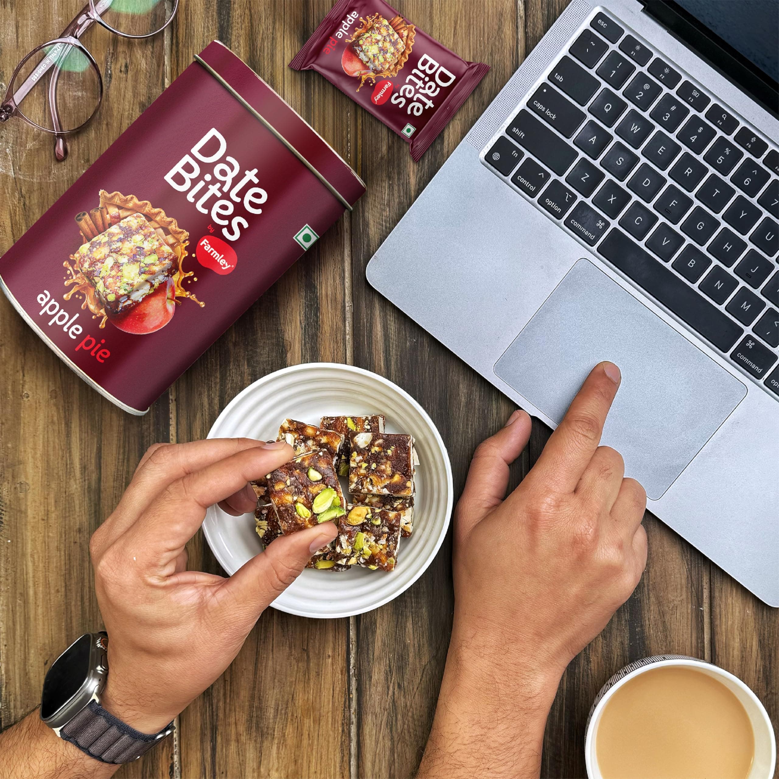 Farmley Apple Pie Date Bites | Pack of 10 I Dates Barfi Made with Dates, Dried Apple,Pista, Cashews, Almonds, Honey, Cinnamon and Pure Ghee — image 5