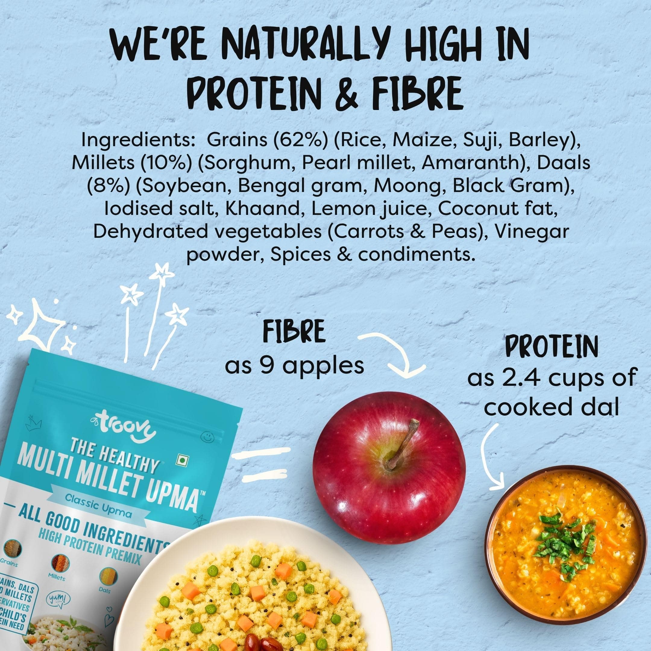Troovy Healthy High Protein Premix | All Natural Ingredients | No Palm OIl | No Preservatives | Made with the goodneess of 10 grains (Pack of 2, Upma) — image 8