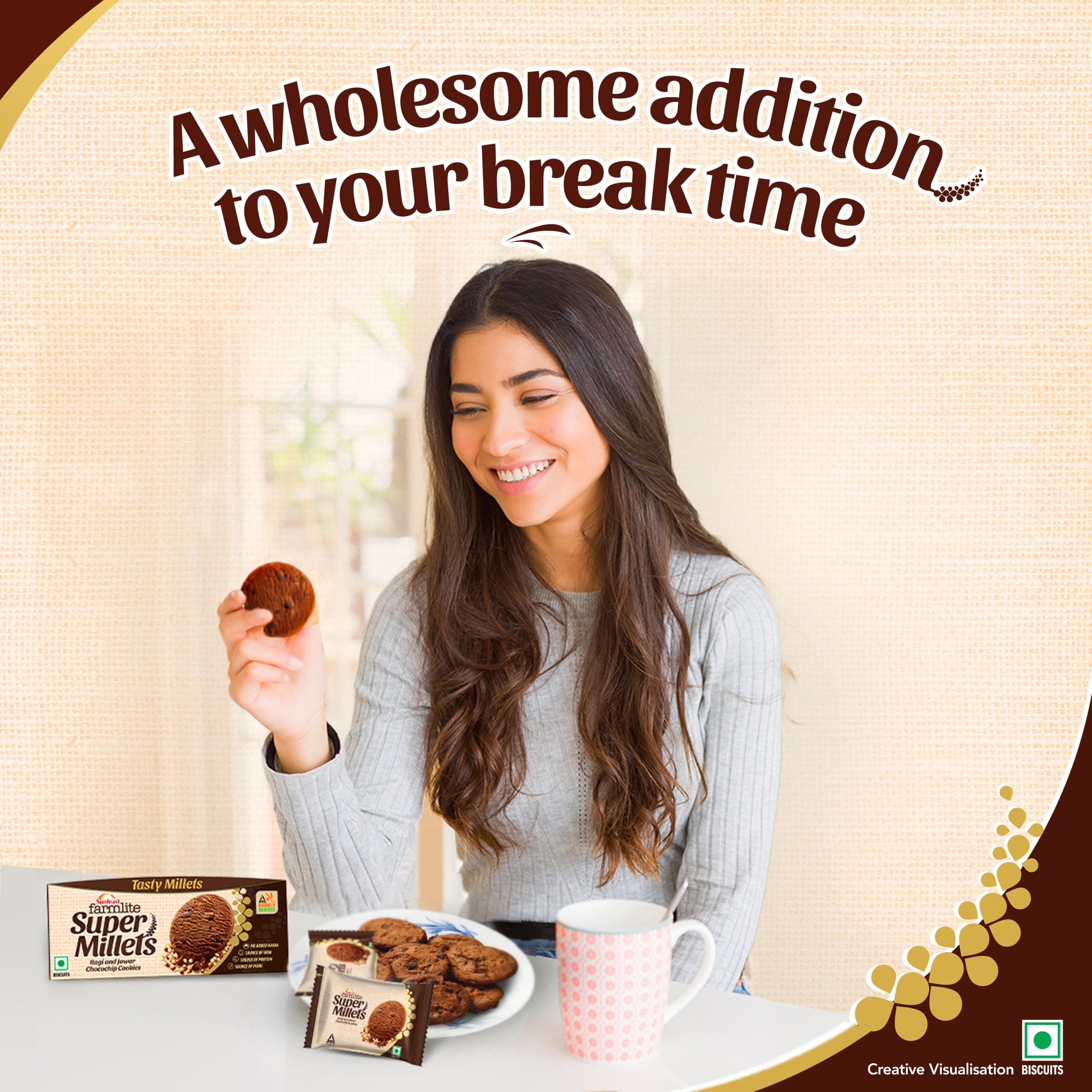 sunfeast Farmlite Super Millets Ragi and Jowar Chocochip Cookies, Delightfully Tasty & Crunchy, Made with No Added Maida, Millet Biscuits, 75g — image 6
