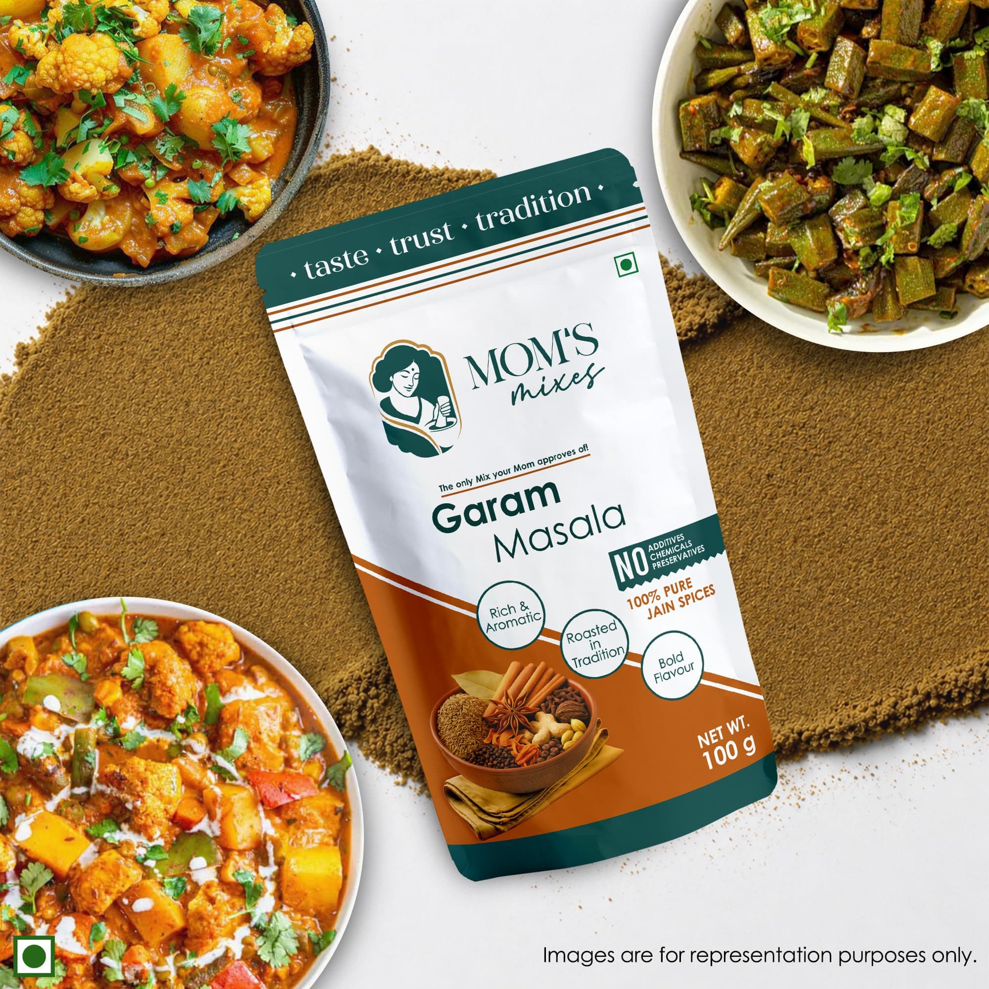 Mom’s Mixes Garam Masala (Garam Masala Powder) | Pure Jain Spices | No Onion No Garlic (Jain Friendly) | Rich & Aromatic | No Preservatives | 100g — image 8