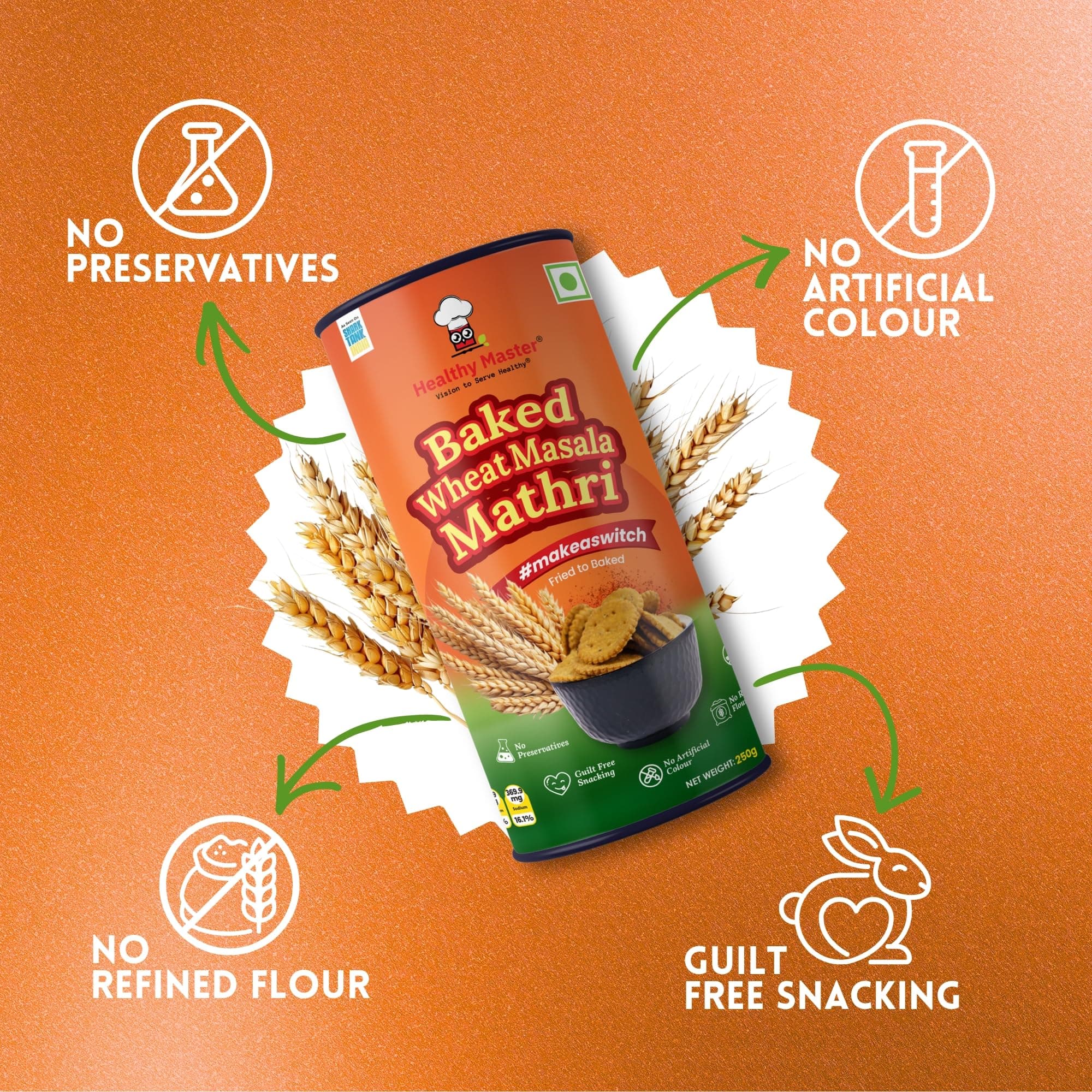 Healthy Master Baked Wheat Masala Mathri 250g | No Maida | No Palm Oil | Crispy Crunchy Healthy Snack | 100% Wheat | Namkeen Mathi — image 3