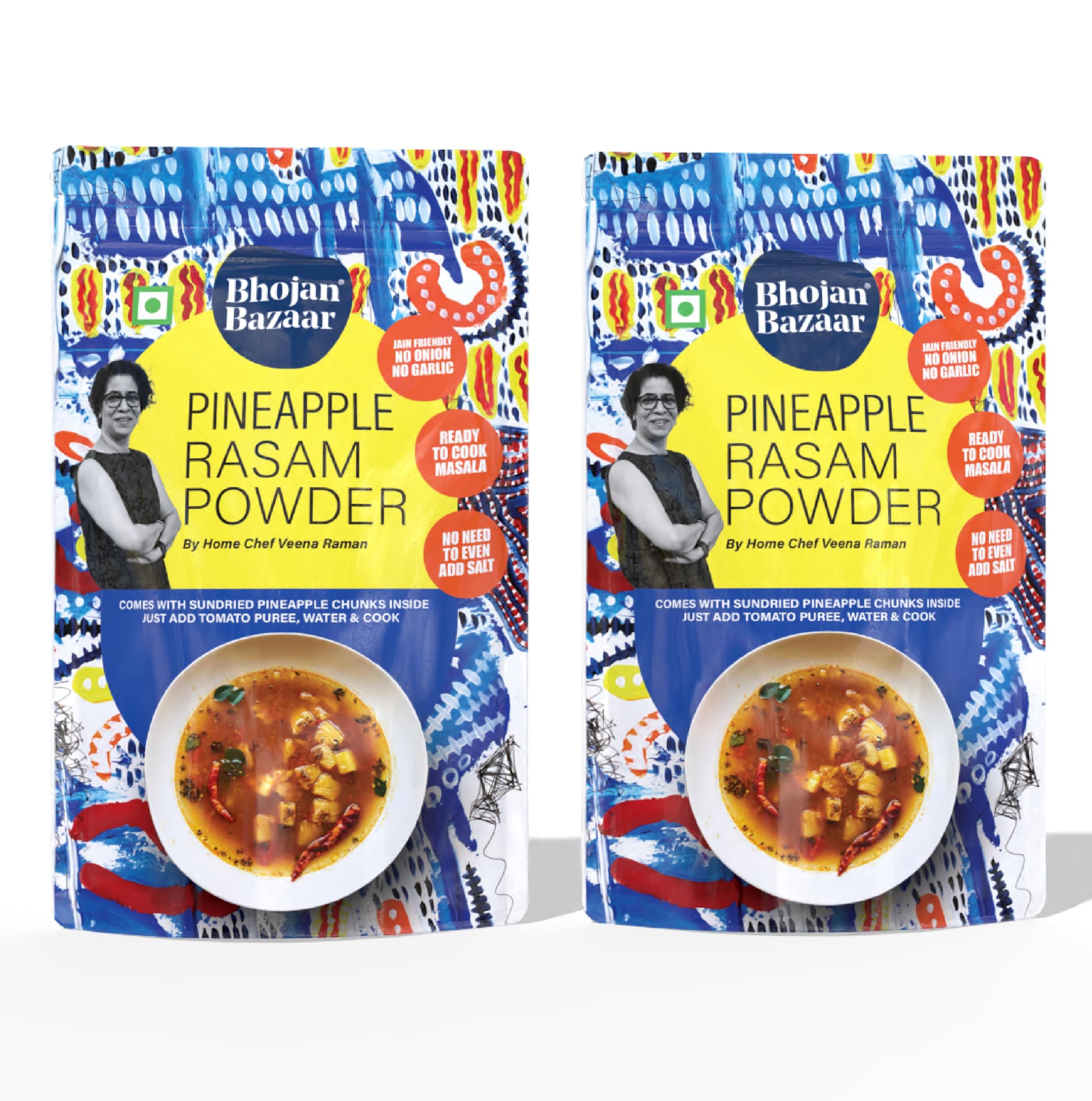 Bhojan Bazaar Pineapple Rasam Powder With Sundried Chunks - Pack of 2, 75 g Each | No Onion No Garlic Ready To Cook in 10 min | Serves 4 | Sweet & Tangy South Indian Rasam | No Added Preservatives — image 2