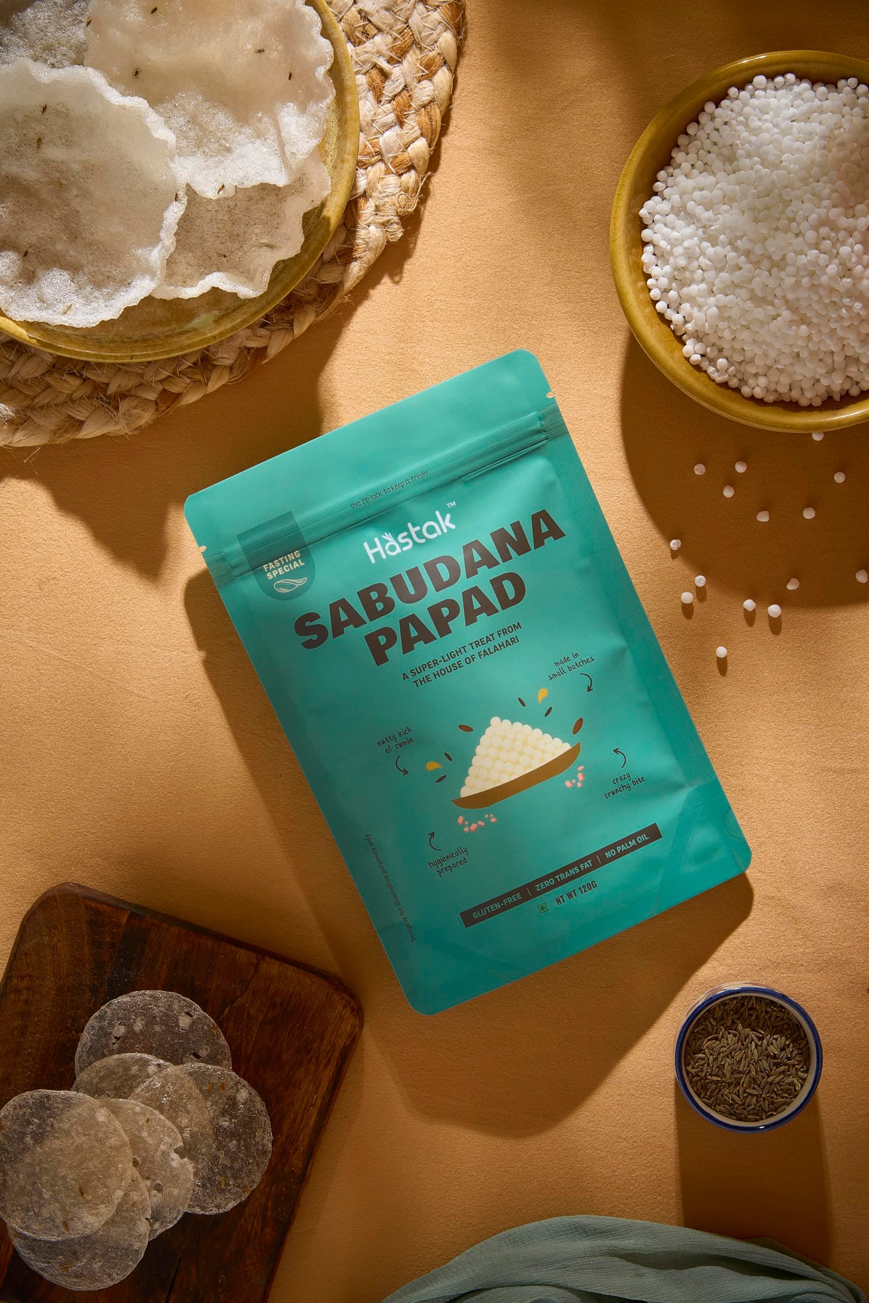 Hastak Sabudana Papad 120 gms | Fasting Special Snack | No cholestrol No trans fat| Vrat Upwas Fast Papad| No onion No garlic Falahari Papad| Ready to Fry — image 3