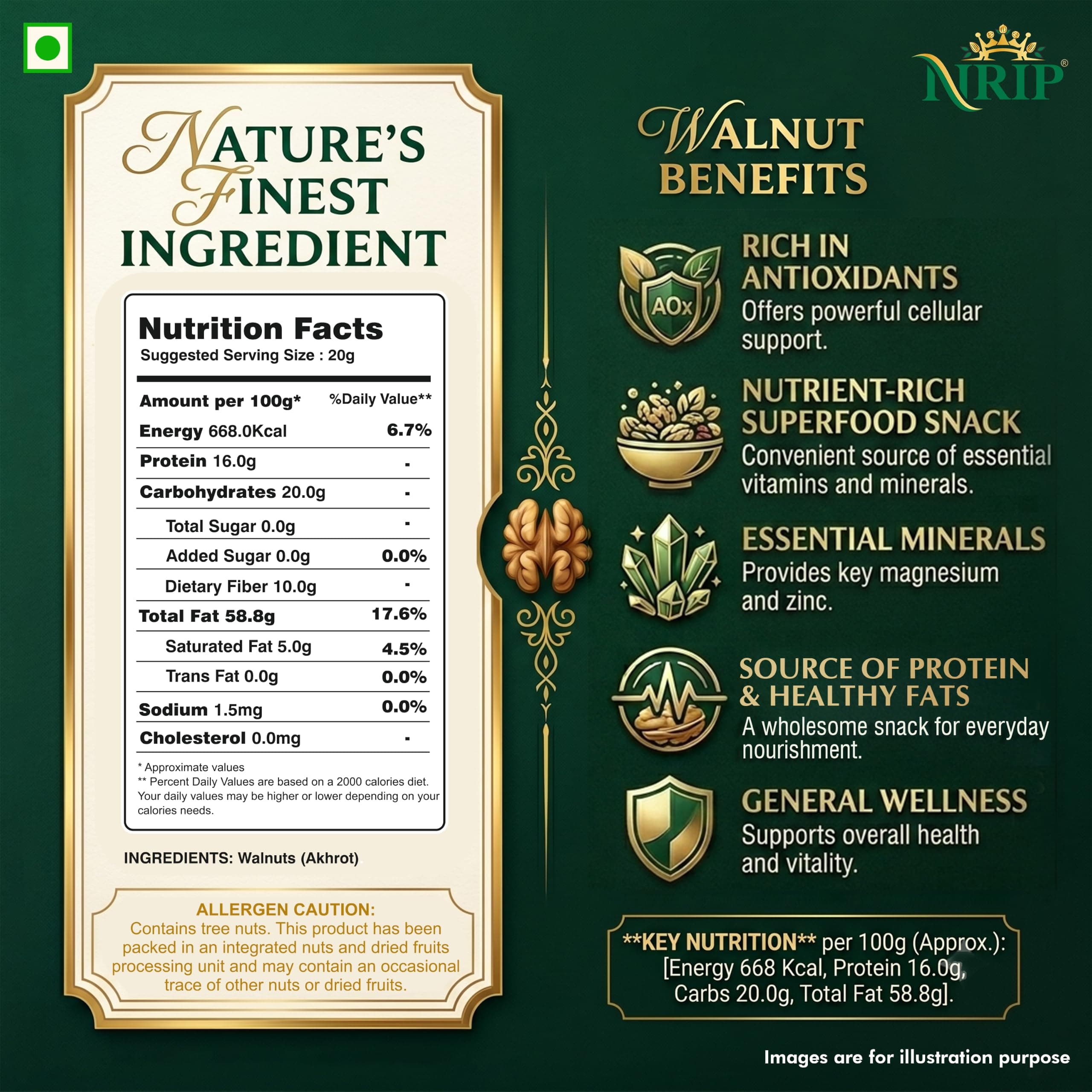 NRIP Premium Walnut Kernels California 200g (Pack of 1) | Walnuts without Shell | Akhrot Giri | Dry Fruits, Healthy Snacks | Natural Walnut Kernels | Rich in Protein, Iron & Source of Omega-3 — image 2