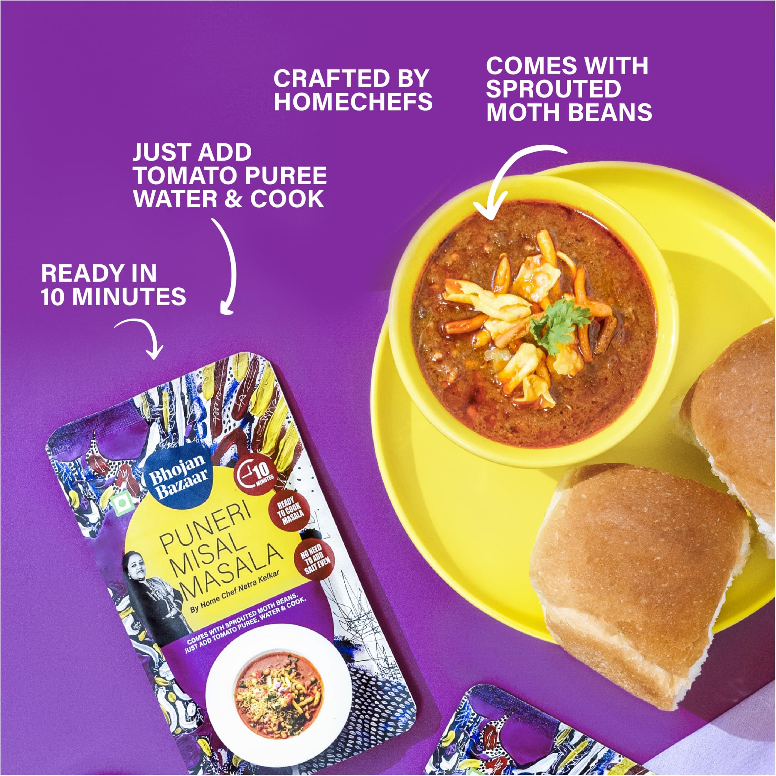 Bhojan Bazaar Instant Puneri Misal Masala Powder, Instant Recipe Mix, No Preservatives, No Added Colours & Flavors, High Protein & Fiber-Rich Food, Authentic Misal Pav Masala Taste, 70 gms, Pack of 2 — image 6