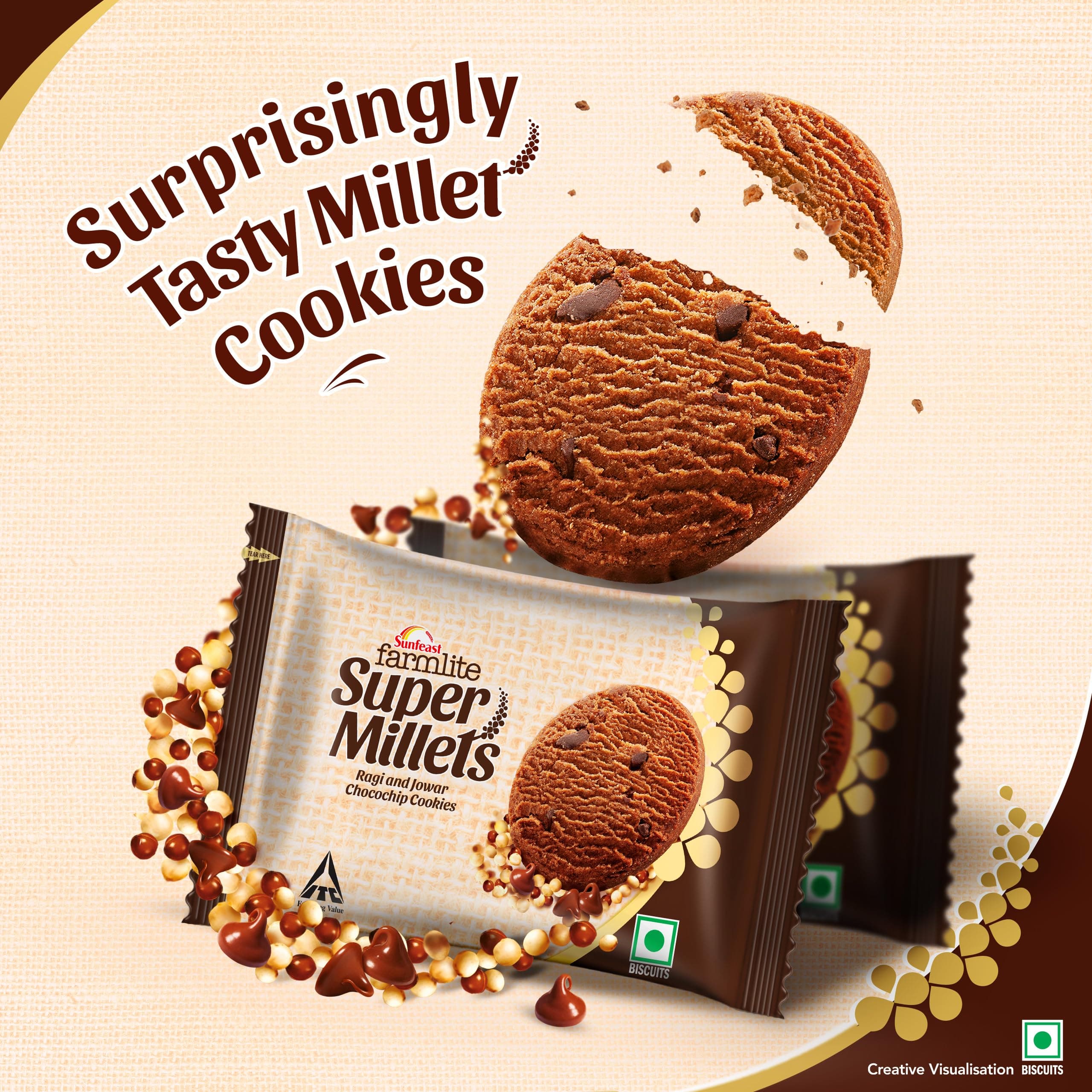 sunfeast Farmlite Super Millets Ragi and Jowar Chocochip Cookies, Delightfully Tasty & Crunchy, Made with No Added Maida, Millet Biscuits, 75g — image 4
