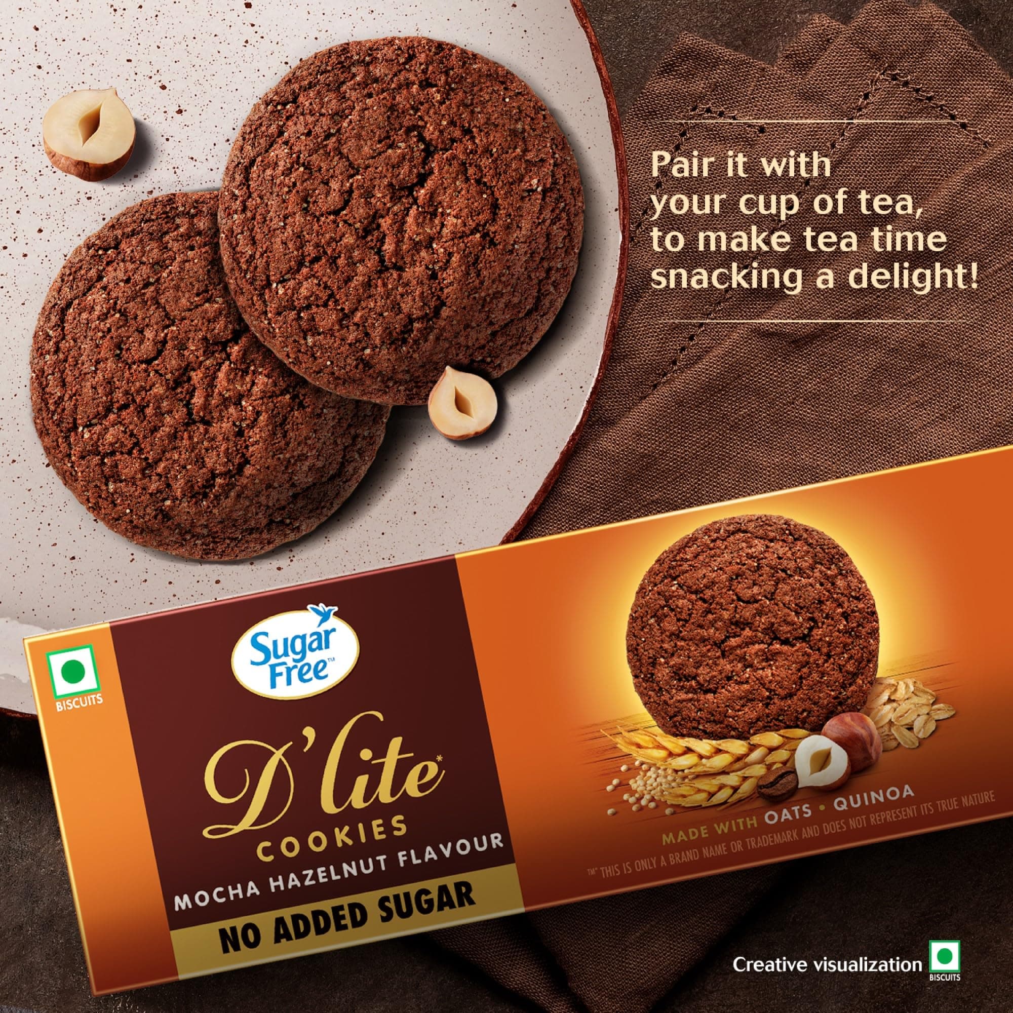 Sugar Free D'lite Mocha Hazelnut Flavour Cookies | Zero Added Sugar | Made With Oats & Quinoa, 75 Gram — image 5