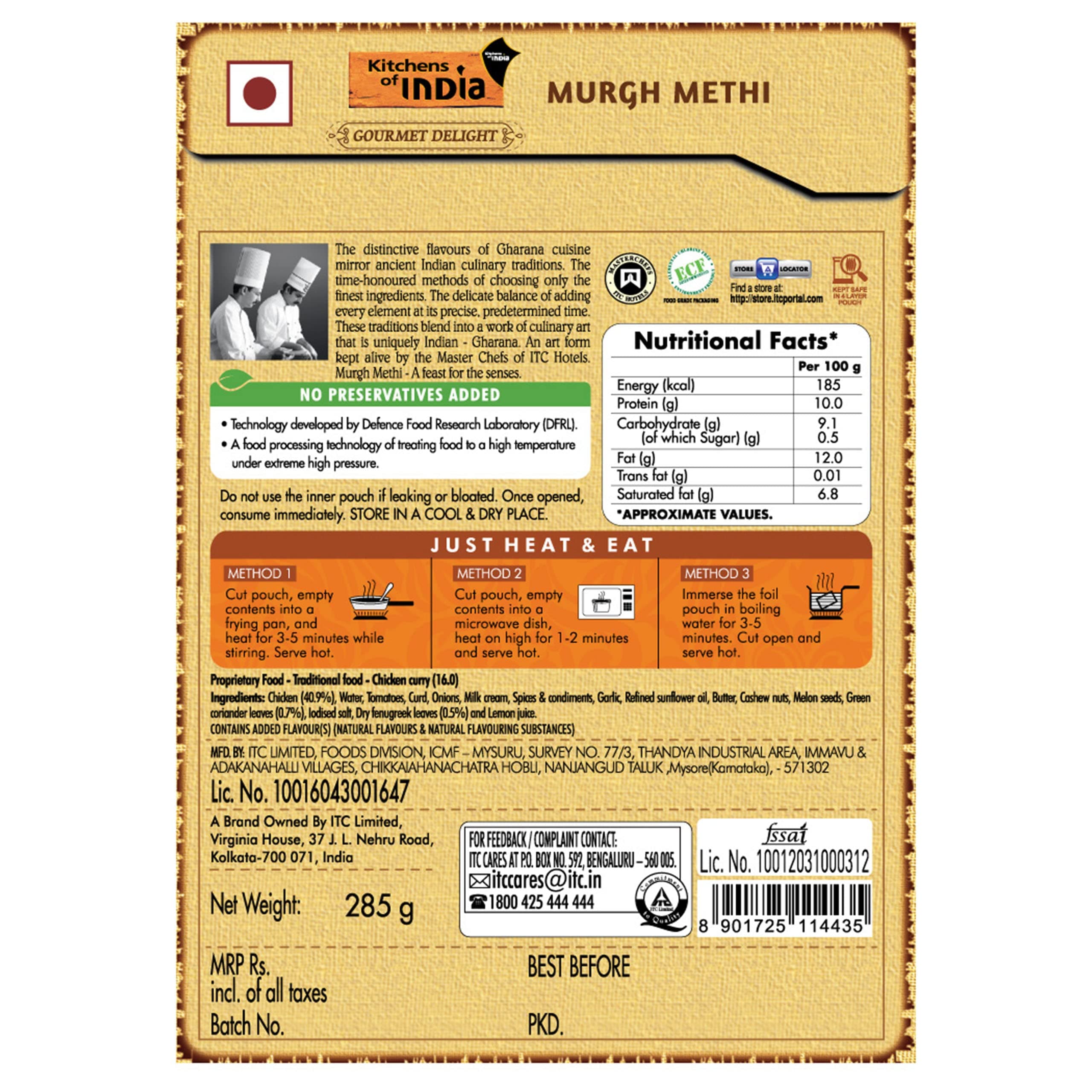 Kitchens of India Murgh Methi, ITC Ready to Eat Indian Food, Just Heat and Eat, Microwavable, 285g — image 10