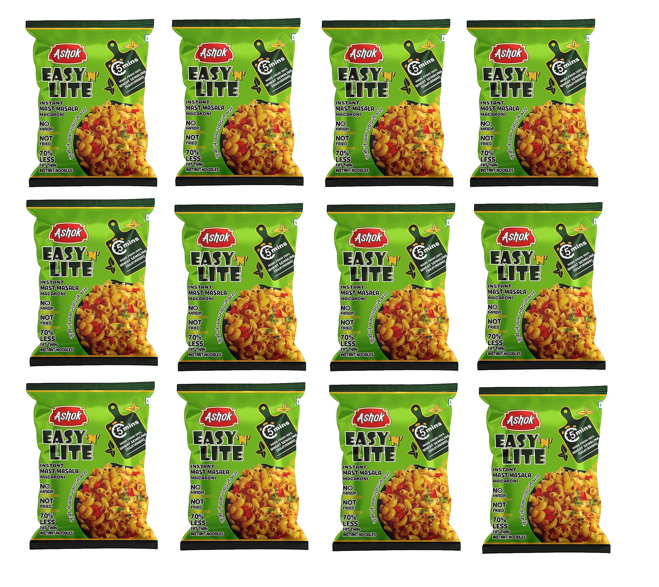ASHOK EASY'n LITE Mast/Magic Masala Instant Macaroni 55g,Not Fried,0% Cholesterol,100% Suji/Rawa,Vegan Friendly (Pack Of 12, Instant Macaroni Mast Masala) — image 5