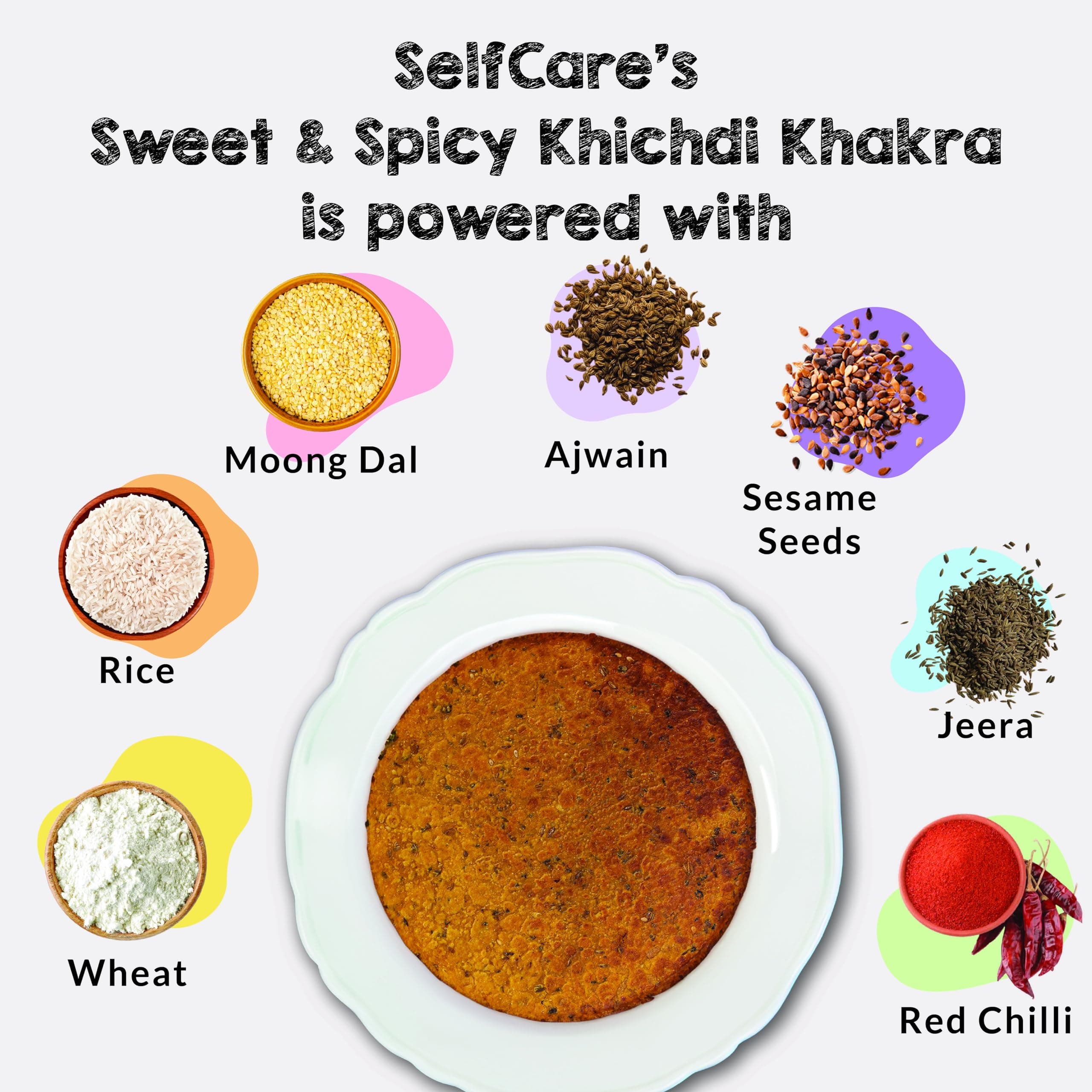 SelfCare By Suman Agarwal Sweet & Spicy Khichdi Khakhra Pack of 1 250g | Roasted-Healthy-Snacks-Crackers-Namkeen-Grocery | Crispy & Chatpata - Tae time - Eat with Dip | Jain & Travel Friendly — image 2