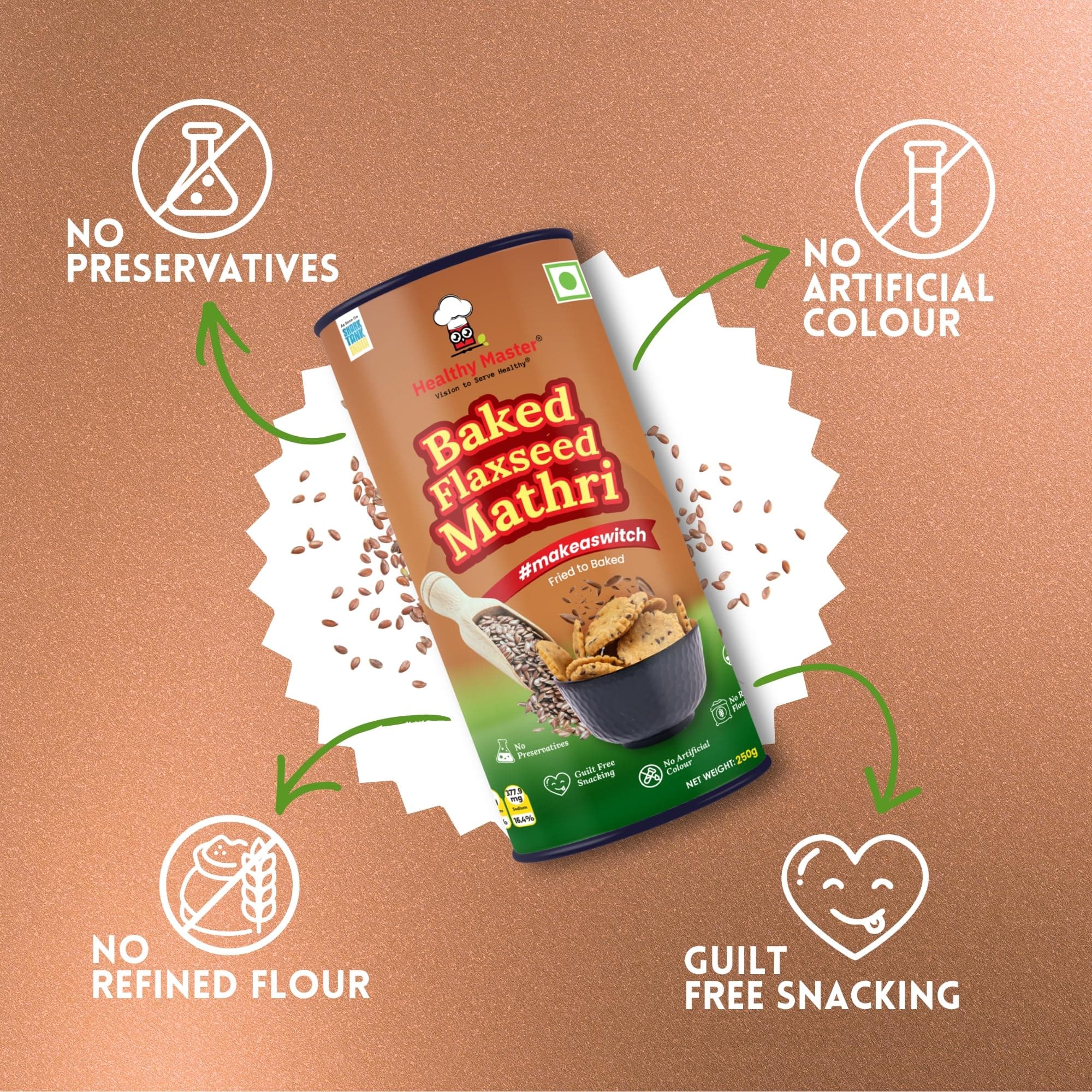 Healthy Master Baked Wheat Mathri (Flax Seed) 250g | No Maida | No Palm Oil | Crispy Crunchy Healthy Snack | 100% Wheat | Namkeen Mathi (Pack of 1) — image 3