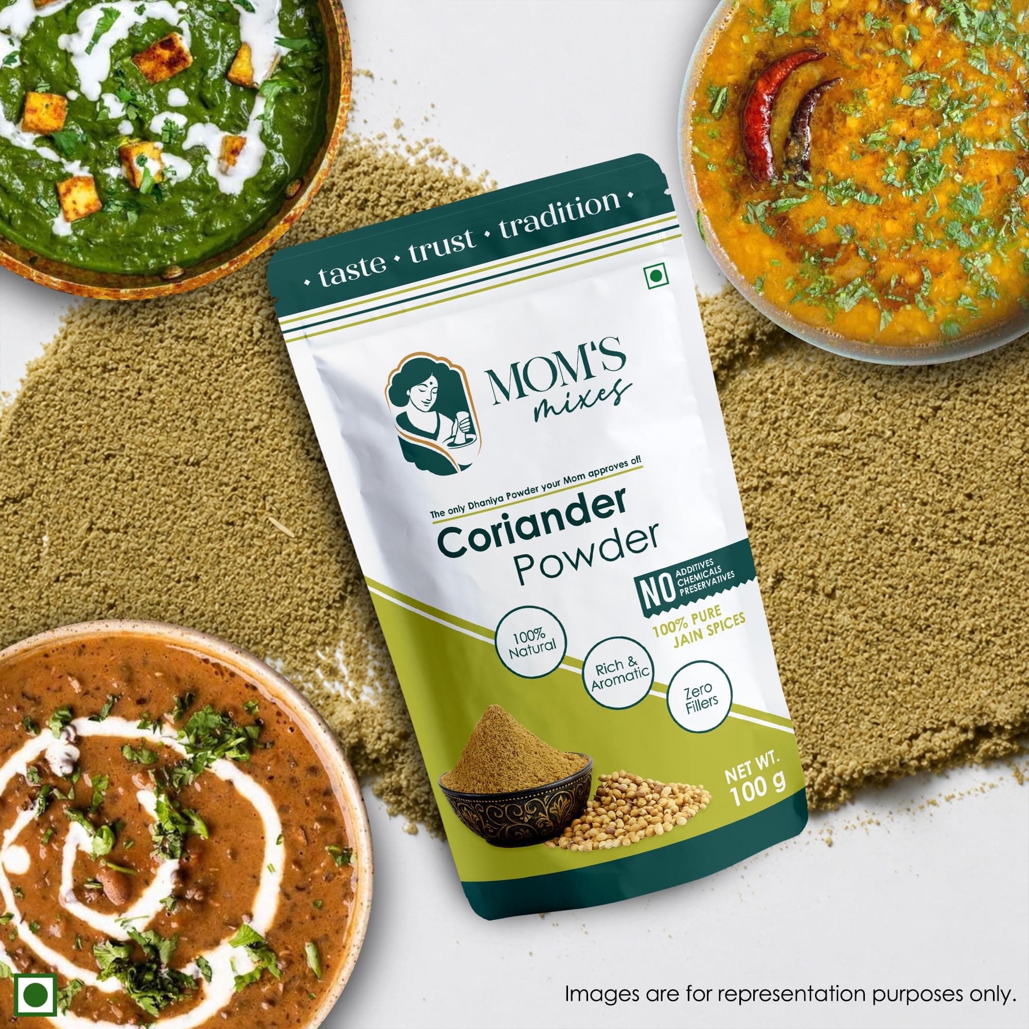 Mom’s Mixes Coriander Powder (Dhaniya) | Double Parrot Seeds | Strong Aroma | Pure & Natural | No Preservatives | No Onion No Garlic (Jain Friendly) | 100g — image 8