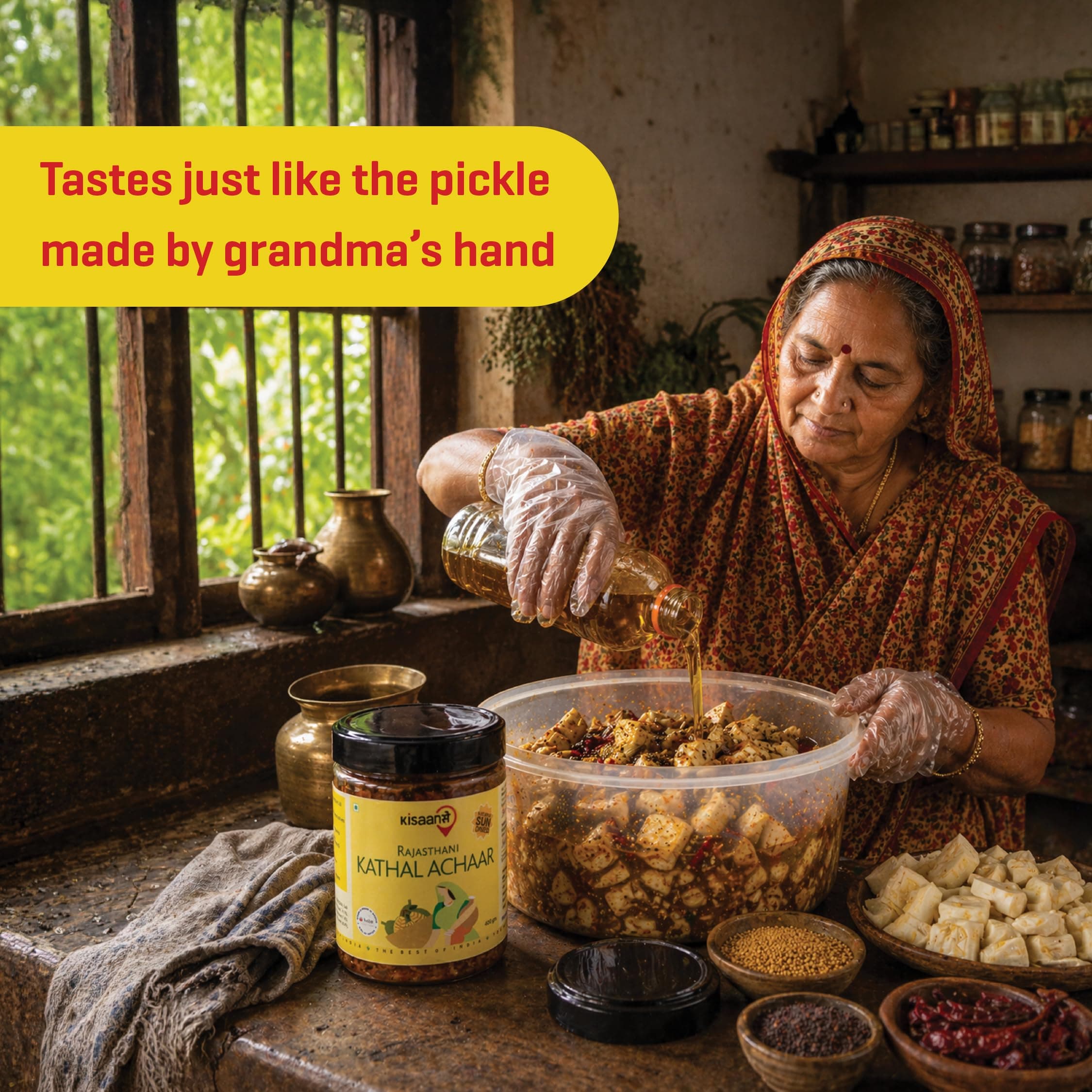 KisaanSay Jackfruit Pickle| Katahal ka Achar | Kathal achaar | 400 GM | Traditional Spicy & Tangy | No Preservatives, No Vinegar | Made in Pure Mustard Oil | Sun-Dried | Homemade Taste | Plastic Jar | No Onion & No Garlic | hodale | palapazham | chakka | kanthal | — image 5