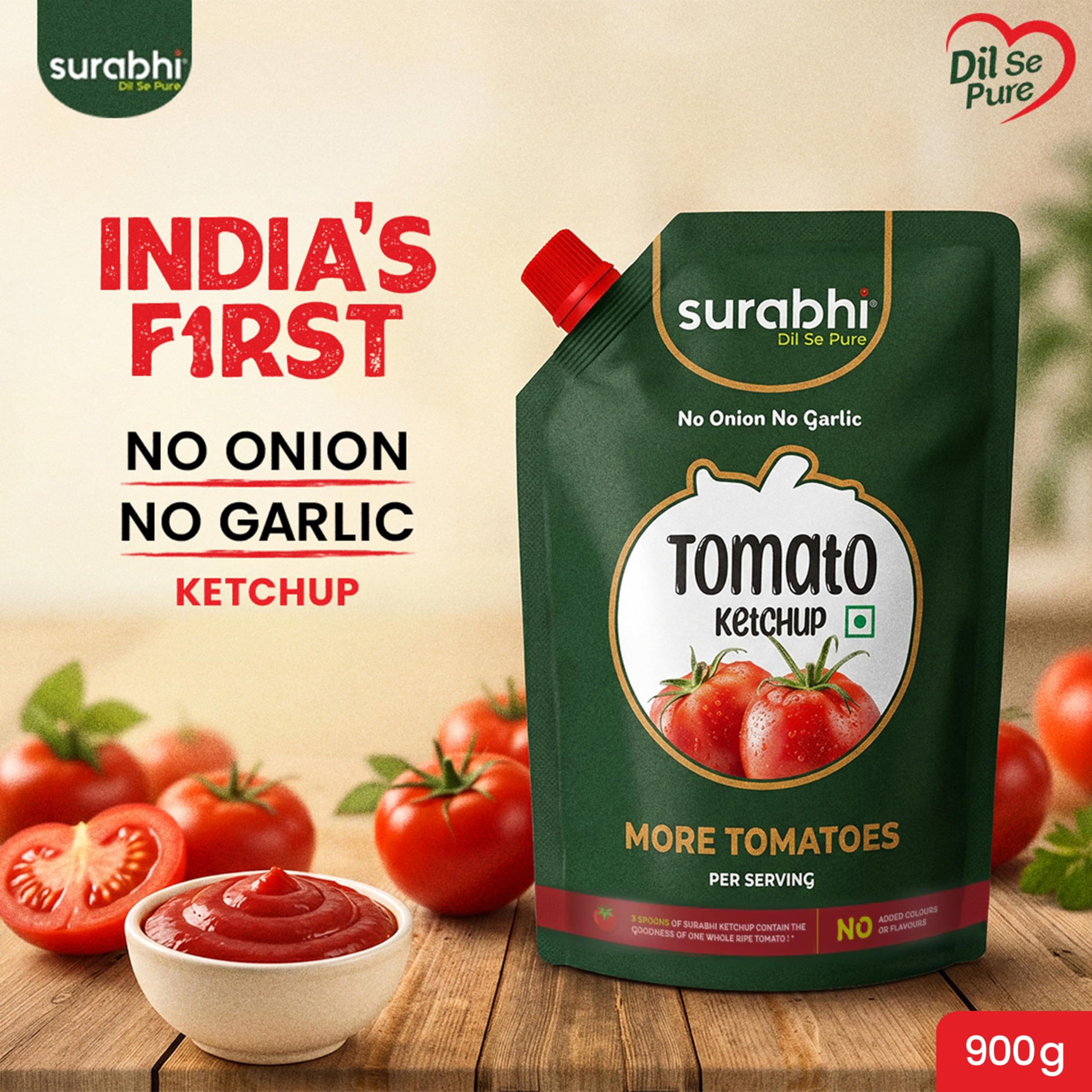 Surabhi Tomato Ketchup 900g Pouch | No Onion No Garlic | No Artificial Colours & Flavours — image 4