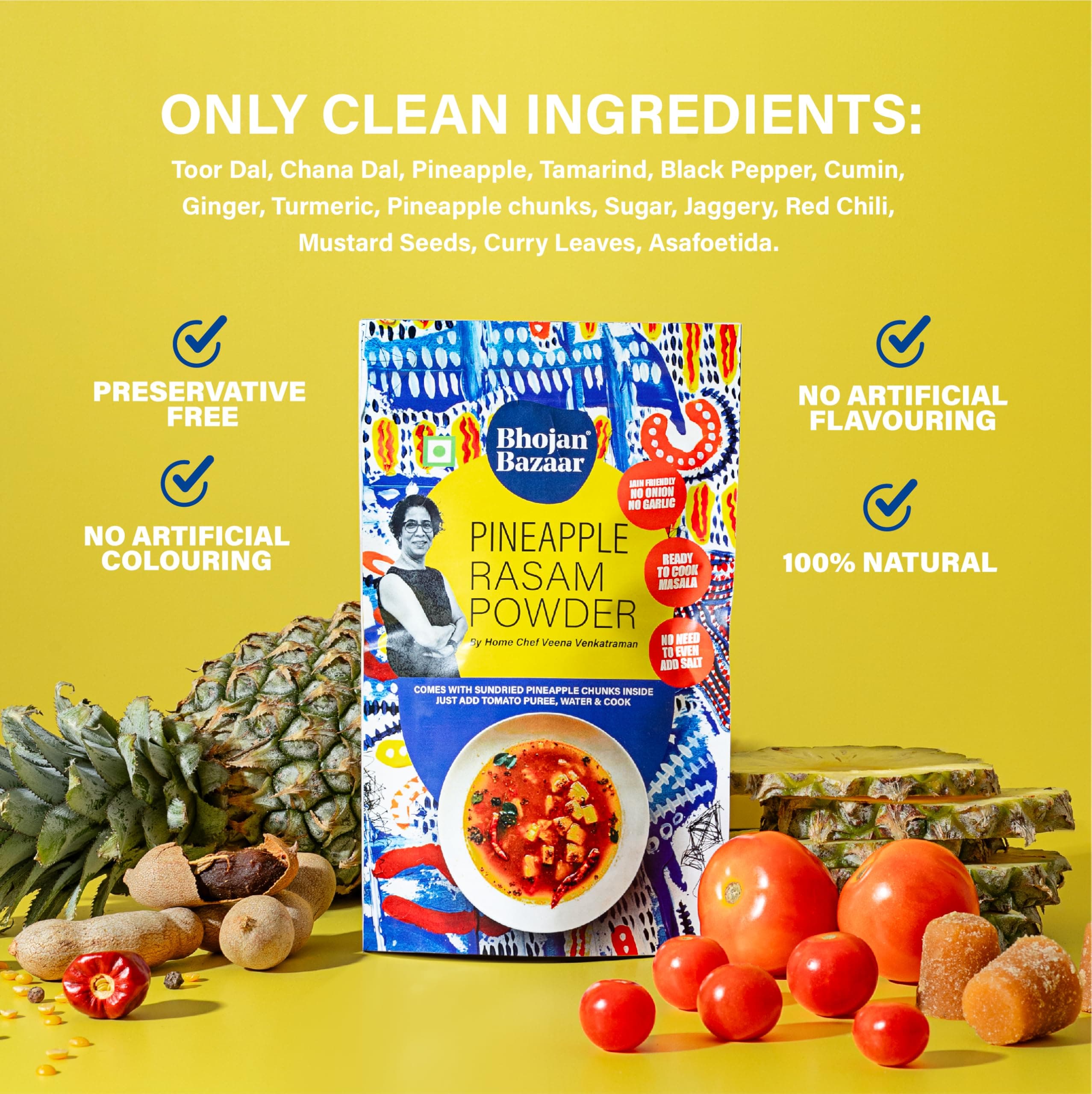Bhojan Bazaar Pineapple Rasam Powder With Sundried Chunks - Pack of 2, 75 g Each | No Onion No Garlic Ready To Cook in 10 min | Serves 4 | Sweet & Tangy South Indian Rasam | No Added Preservatives — image 6