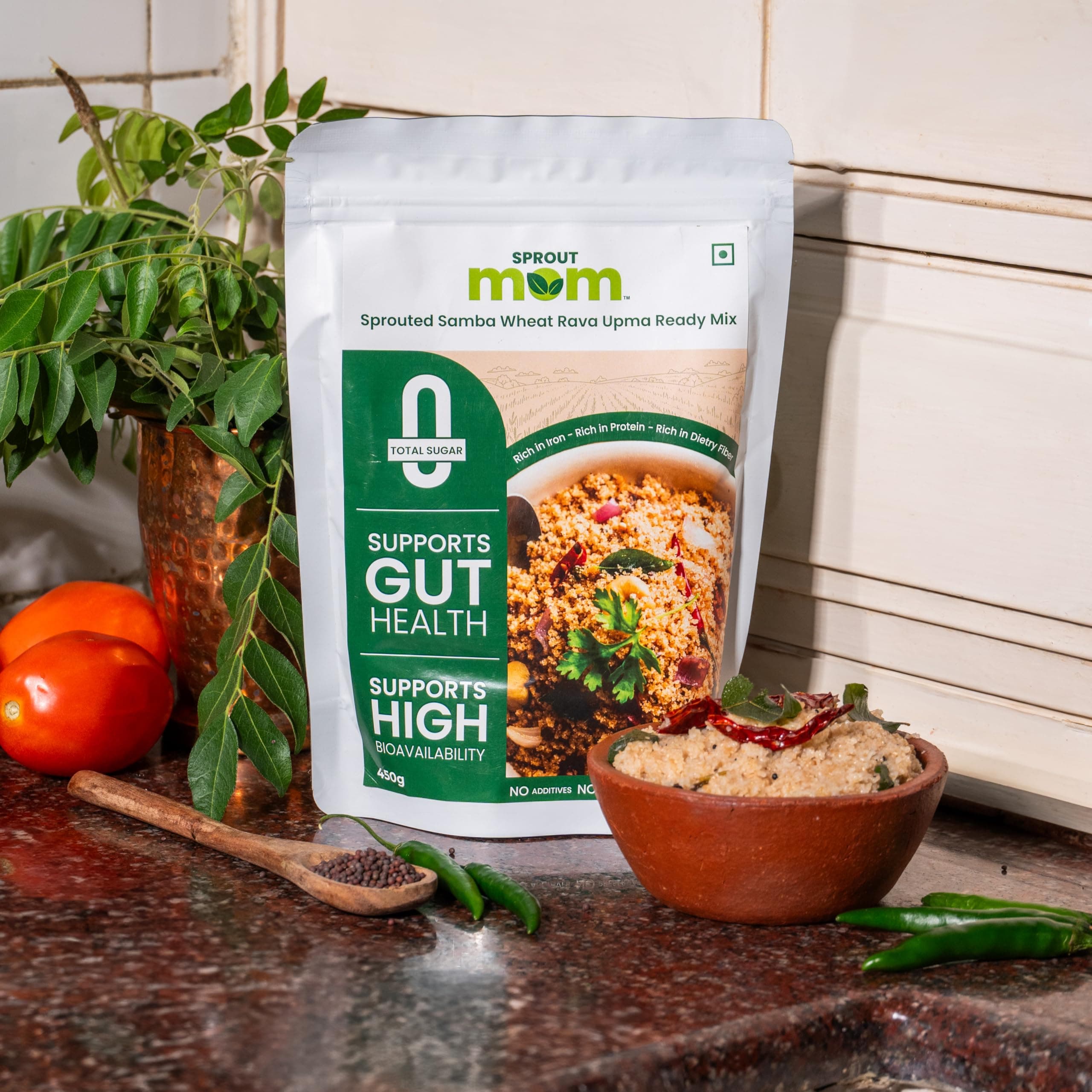 Upma Mix | Sprouted Samba Wheat Rava Instant Upma Mix | High Fibre Breakfast | Zero Added Sugar | 450g | Sprout Mom — image 3